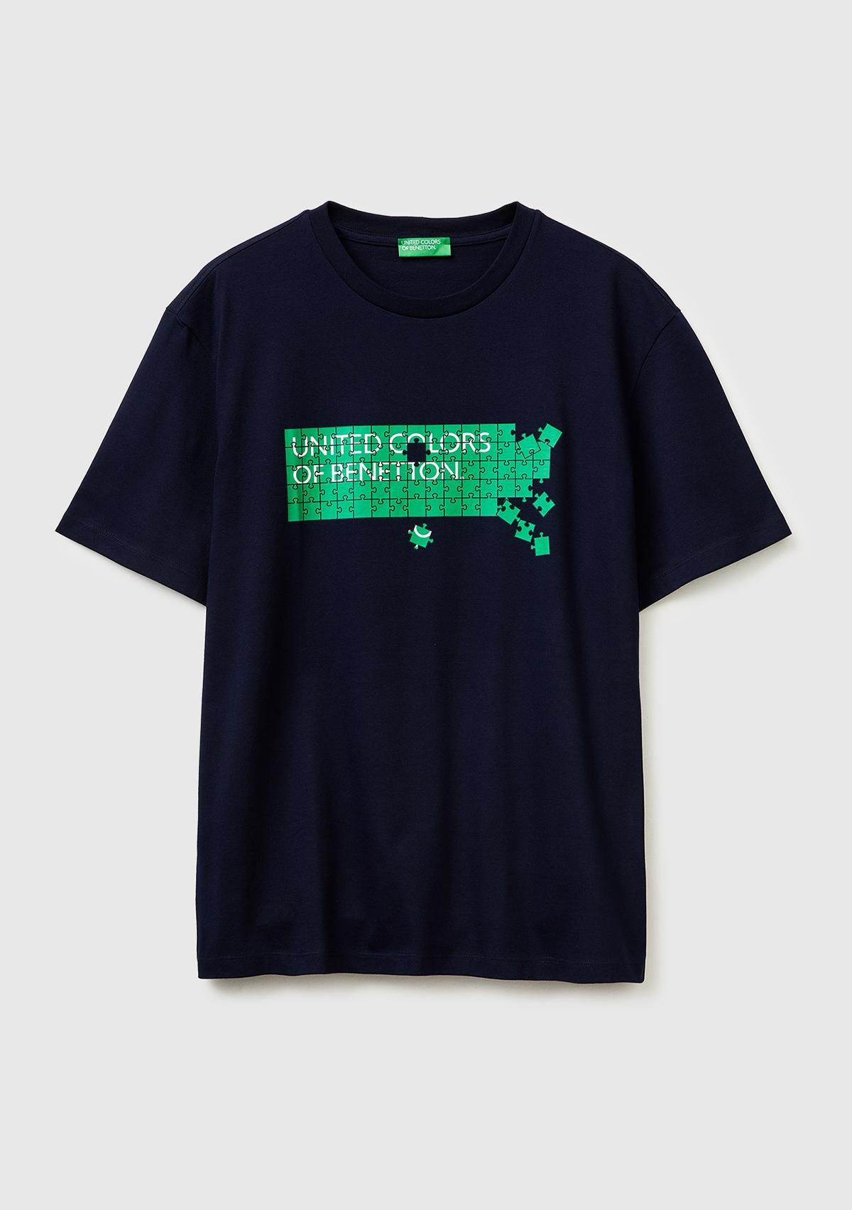 Erkek Lacivert Mix %100 Pamuk Logo Baskılı Regular Fit Bisiklet Yaka T-Shirt
