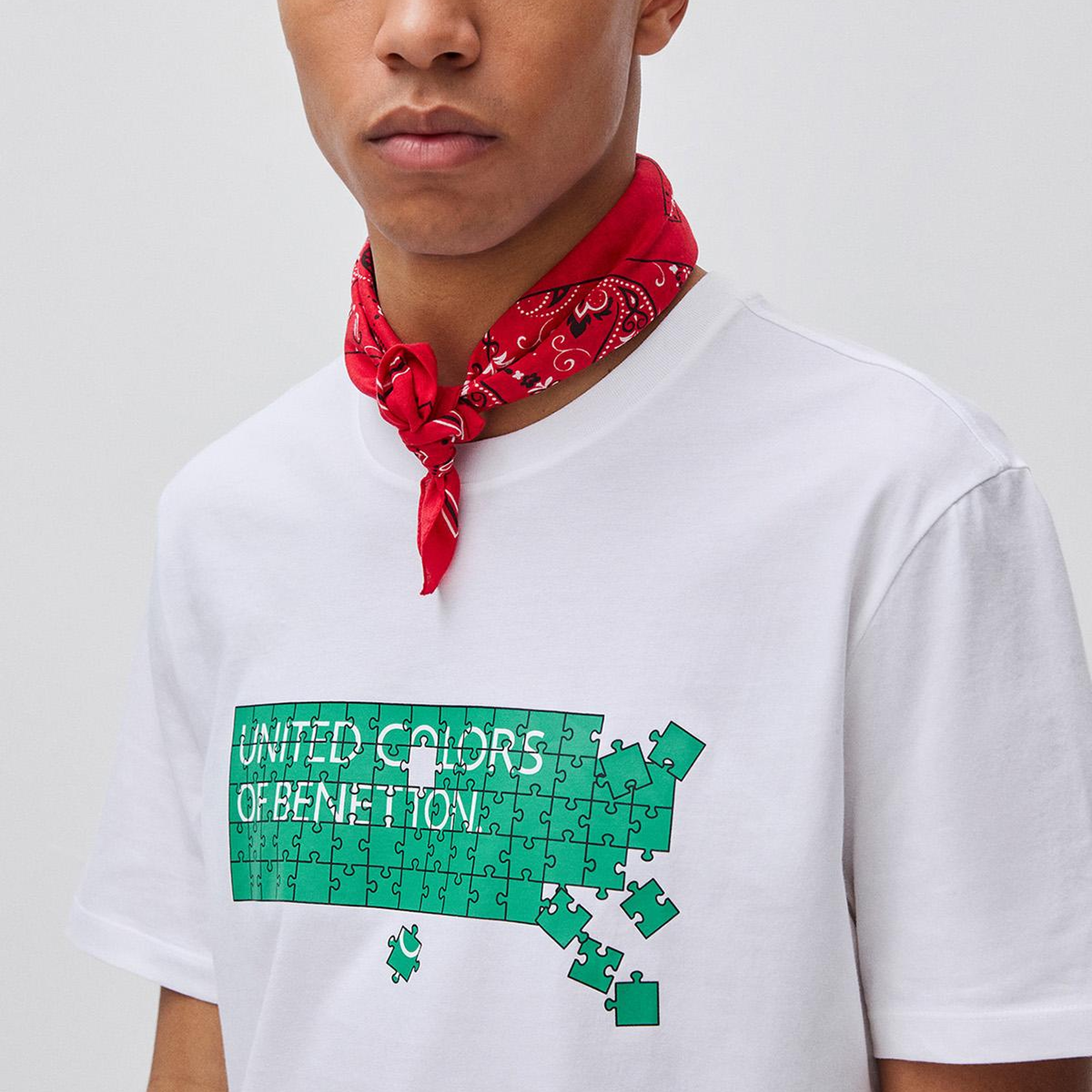 Erkek Beyaz Mix %100 Pamuk Logo Baskılı Regular Fit Bisiklet Yaka T-Shirt