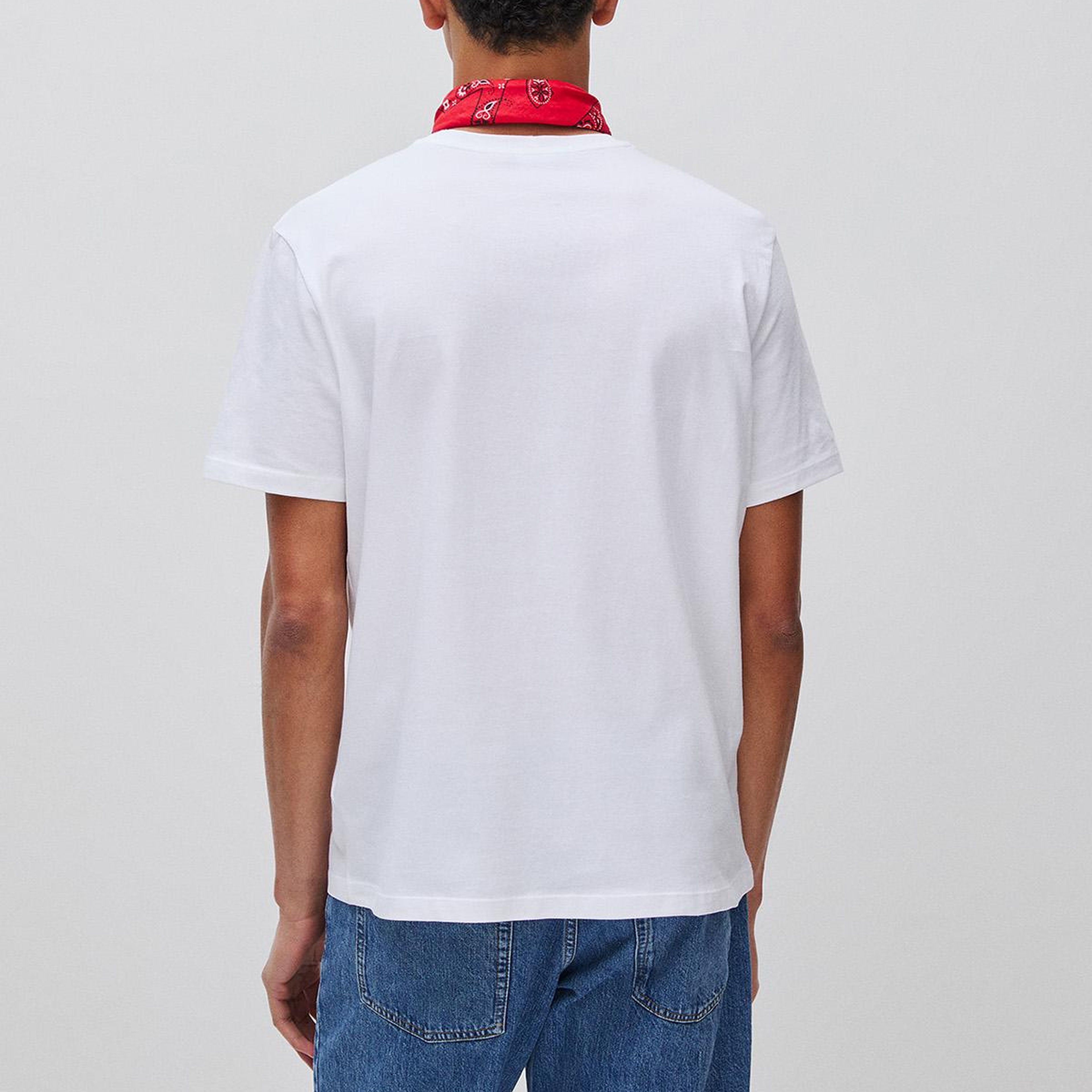 Erkek Beyaz Mix %100 Pamuk Logo Baskılı Regular Fit Bisiklet Yaka T-Shirt