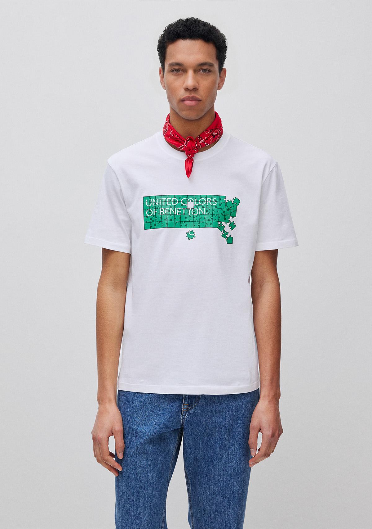 Erkek Beyaz Mix %100 Pamuk Logo Baskılı Regular Fit Bisiklet Yaka T-Shirt