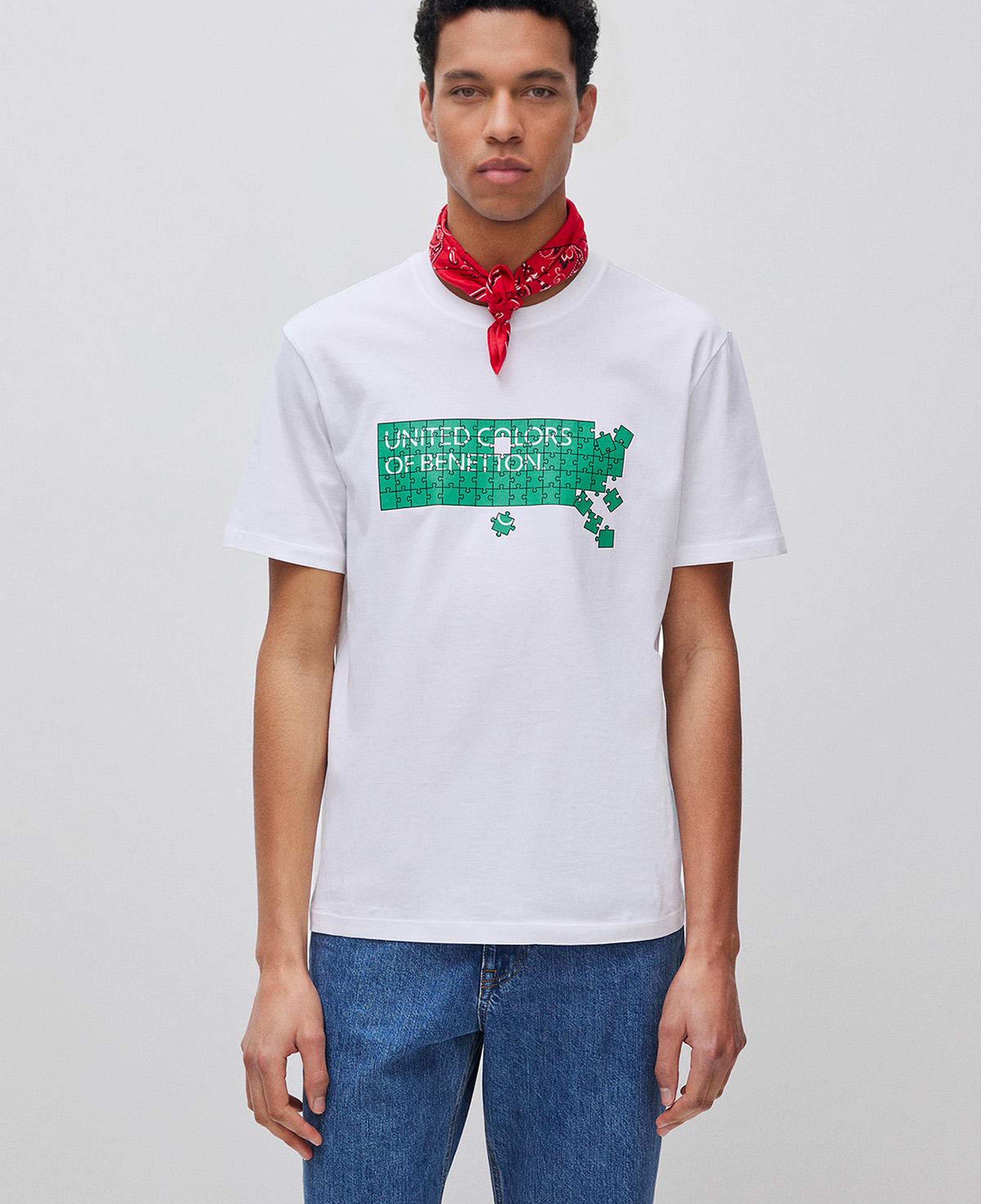Erkek Beyaz Mix  %100 Pamuk Logo Baskılı Regular Fit Bisiklet Yaka T-Shirt