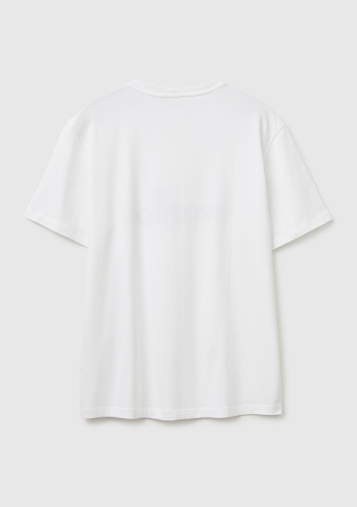 Erkek Beyaz  %100 Pamuk Logo Baskılı Regular Fit Bisiklet Yaka T-Shirt