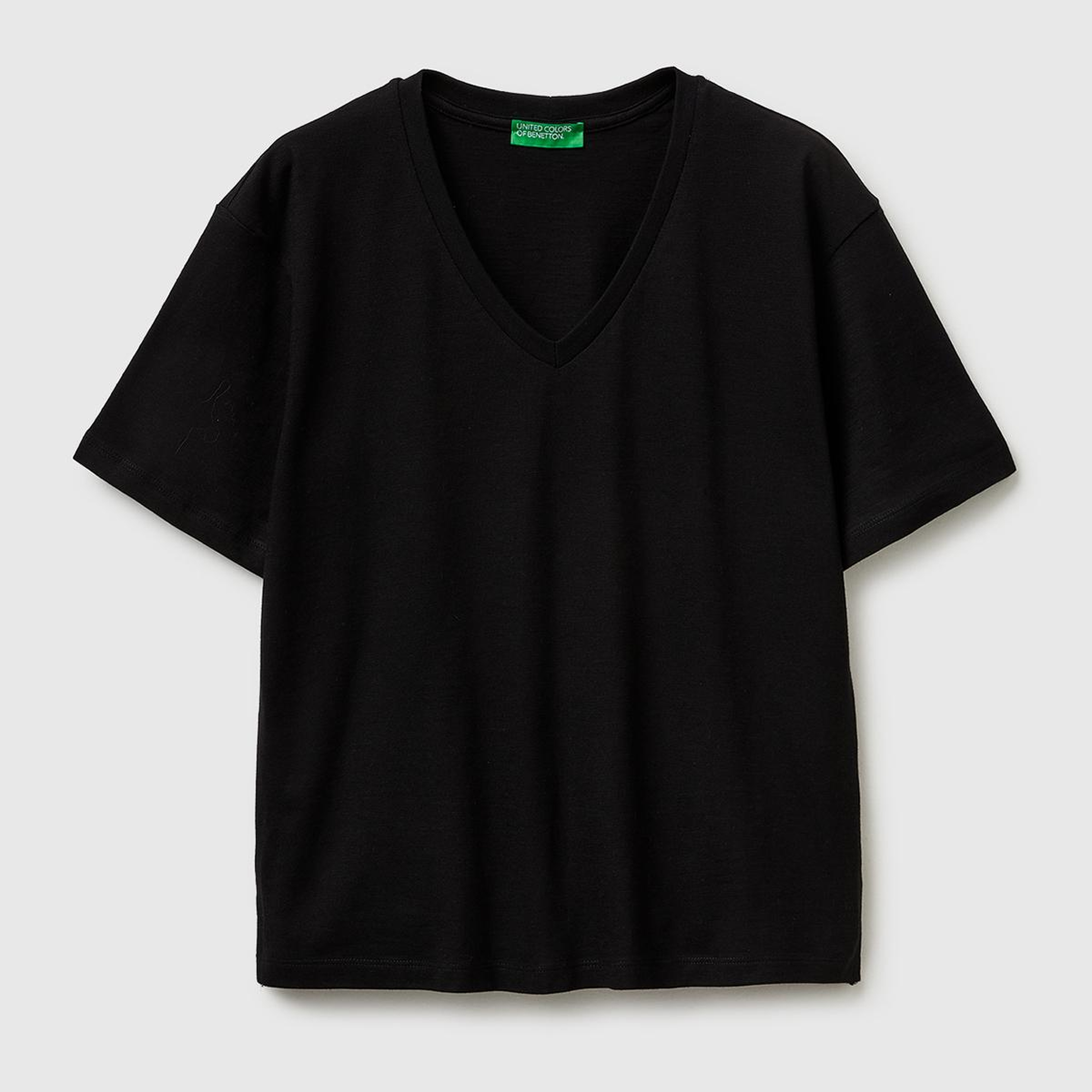 Kadın Siyah %100 Pamuk Klasik V Yaka T-Shirt