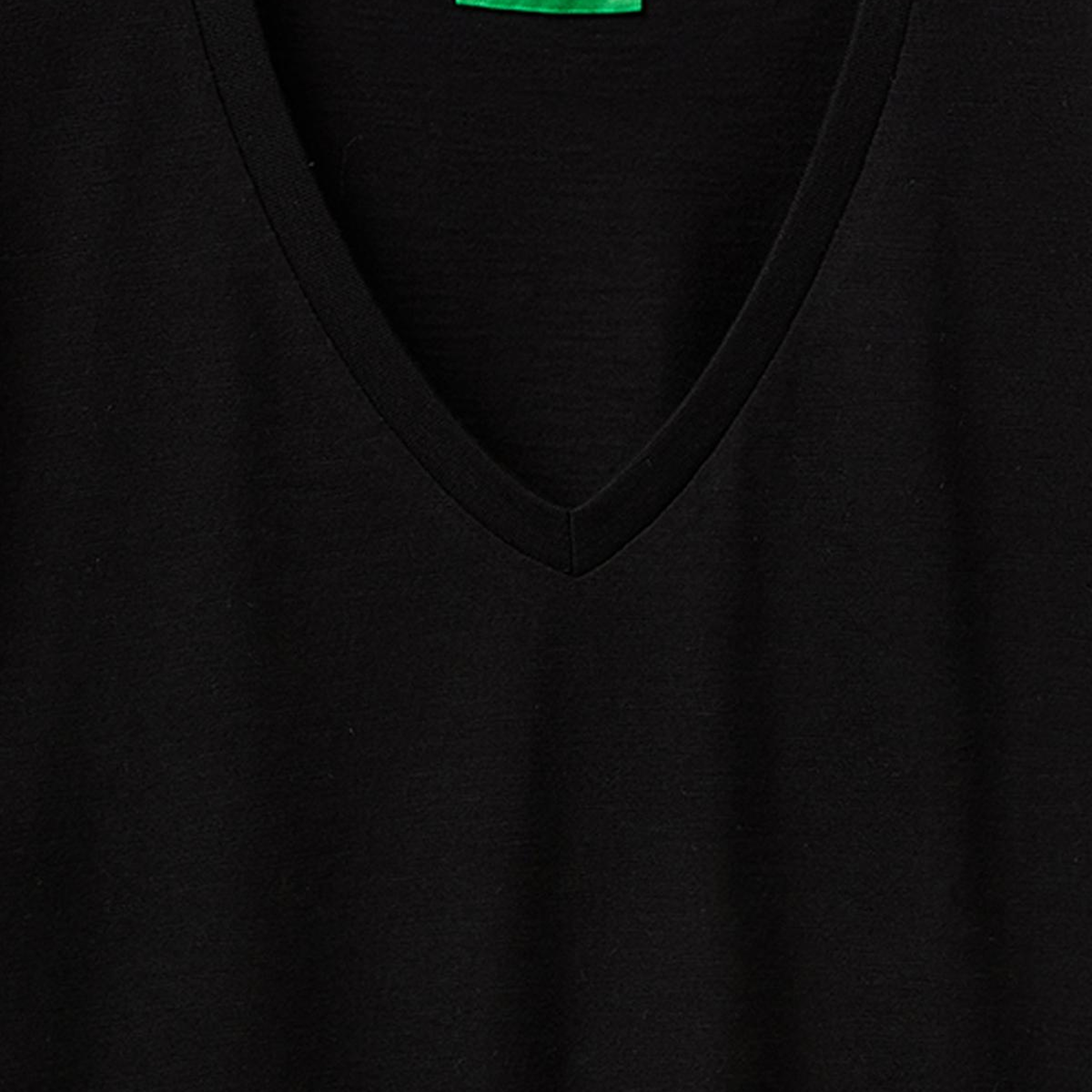 Kadın Siyah %100 Pamuk Klasik V Yaka T-Shirt
