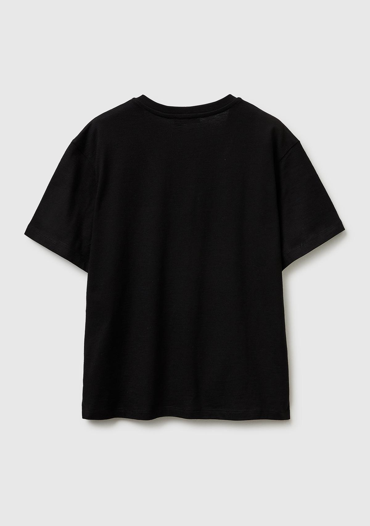 Kadın Siyah %100 Pamuk Klasik V Yaka T-Shirt
