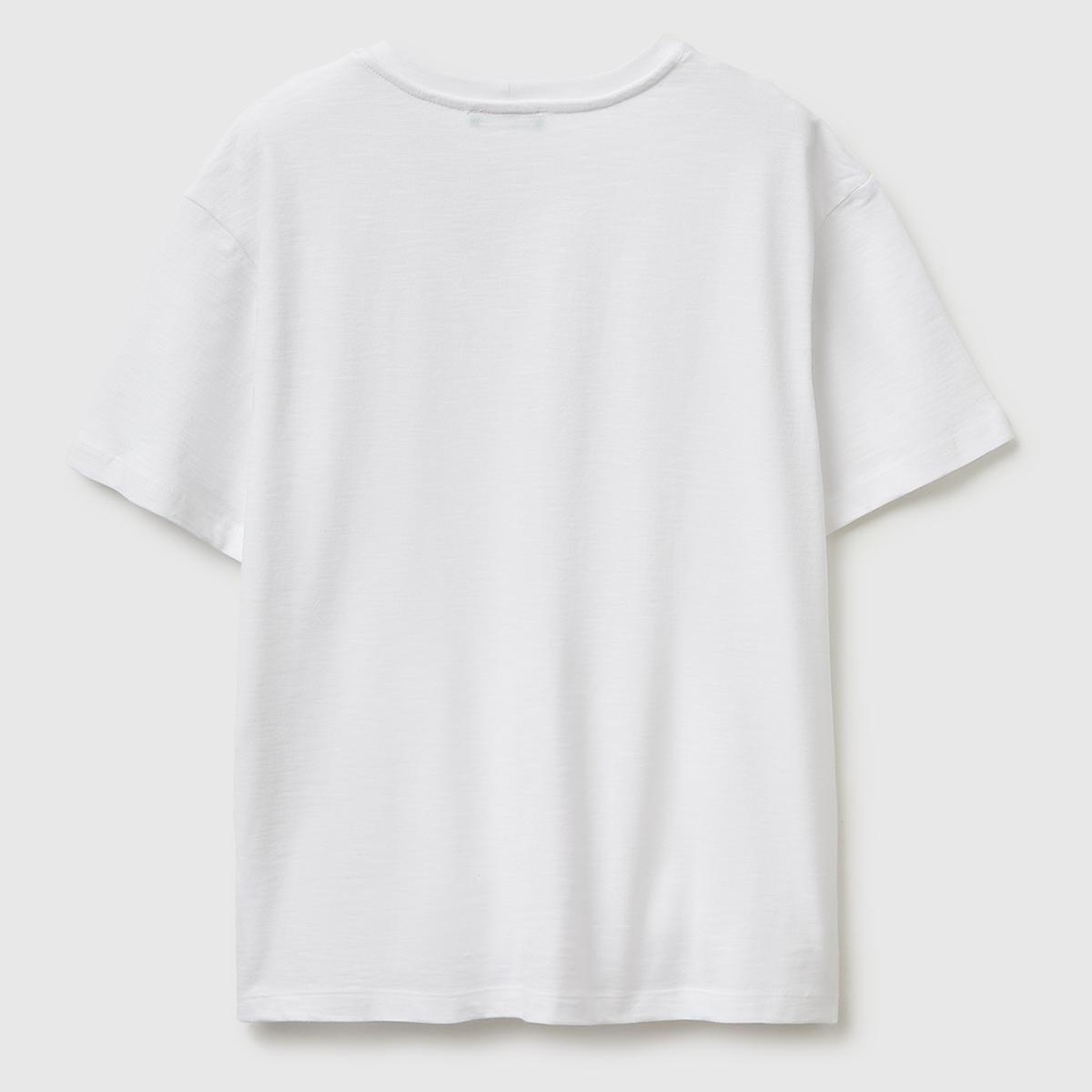Kadın Beyaz %100 Pamuk Klasik V Yaka T-Shirt