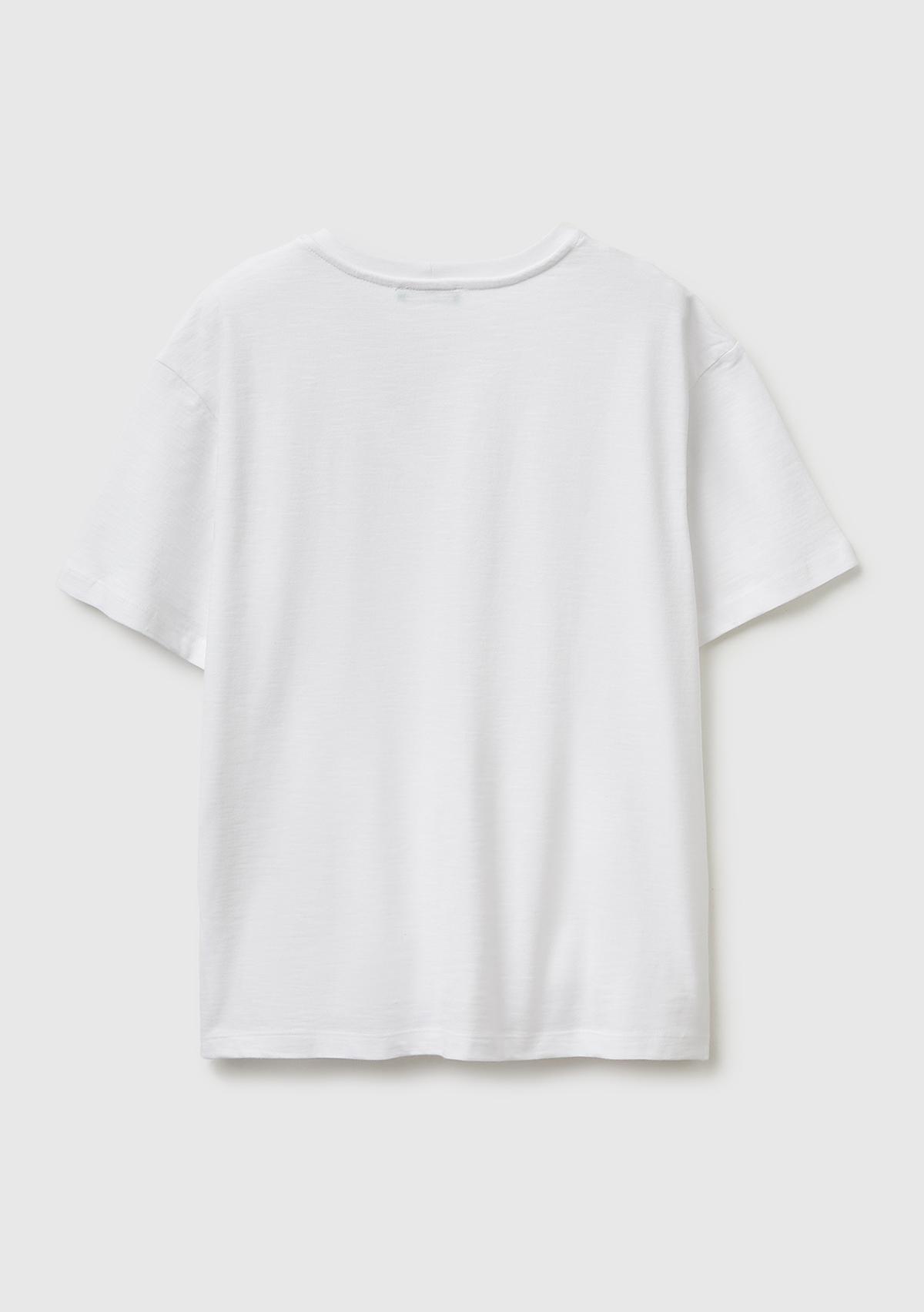 Kadın Beyaz %100 Pamuk Klasik V Yaka T-Shirt