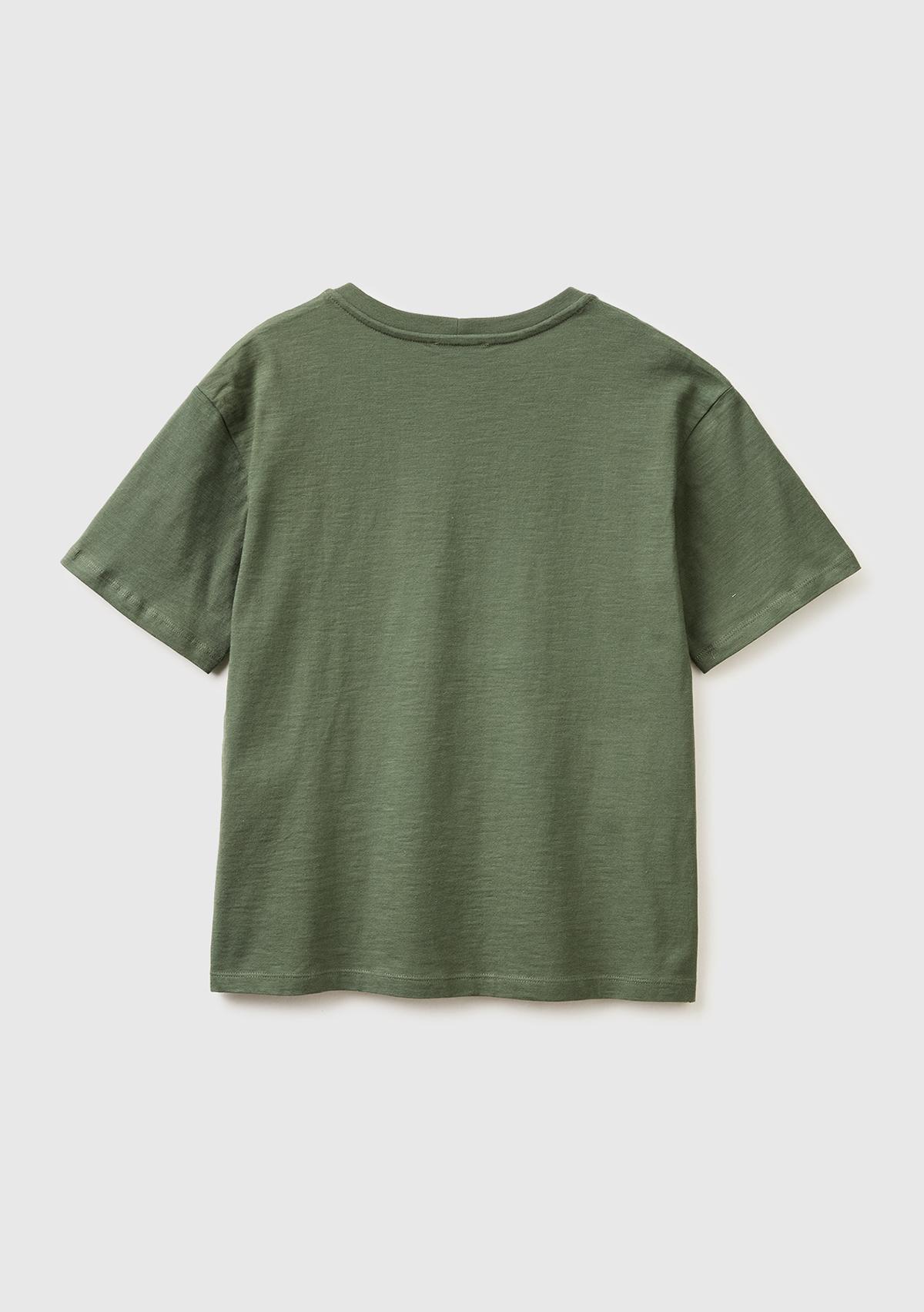 Kadın Haki %100 Pamuk Klasik V Yaka T-Shirt