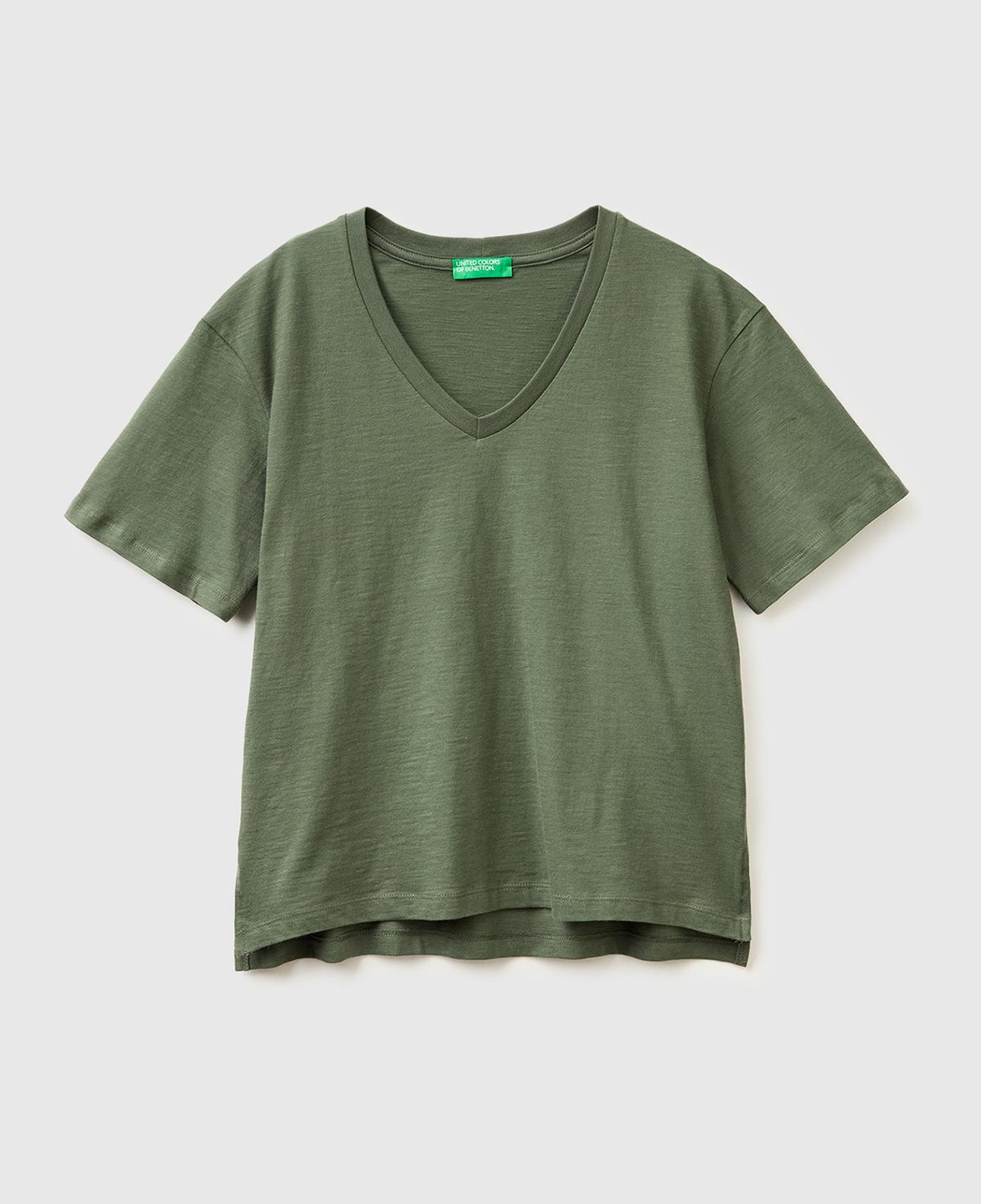 Kadın Haki %100 Pamuk Klasik V Yaka T-Shirt