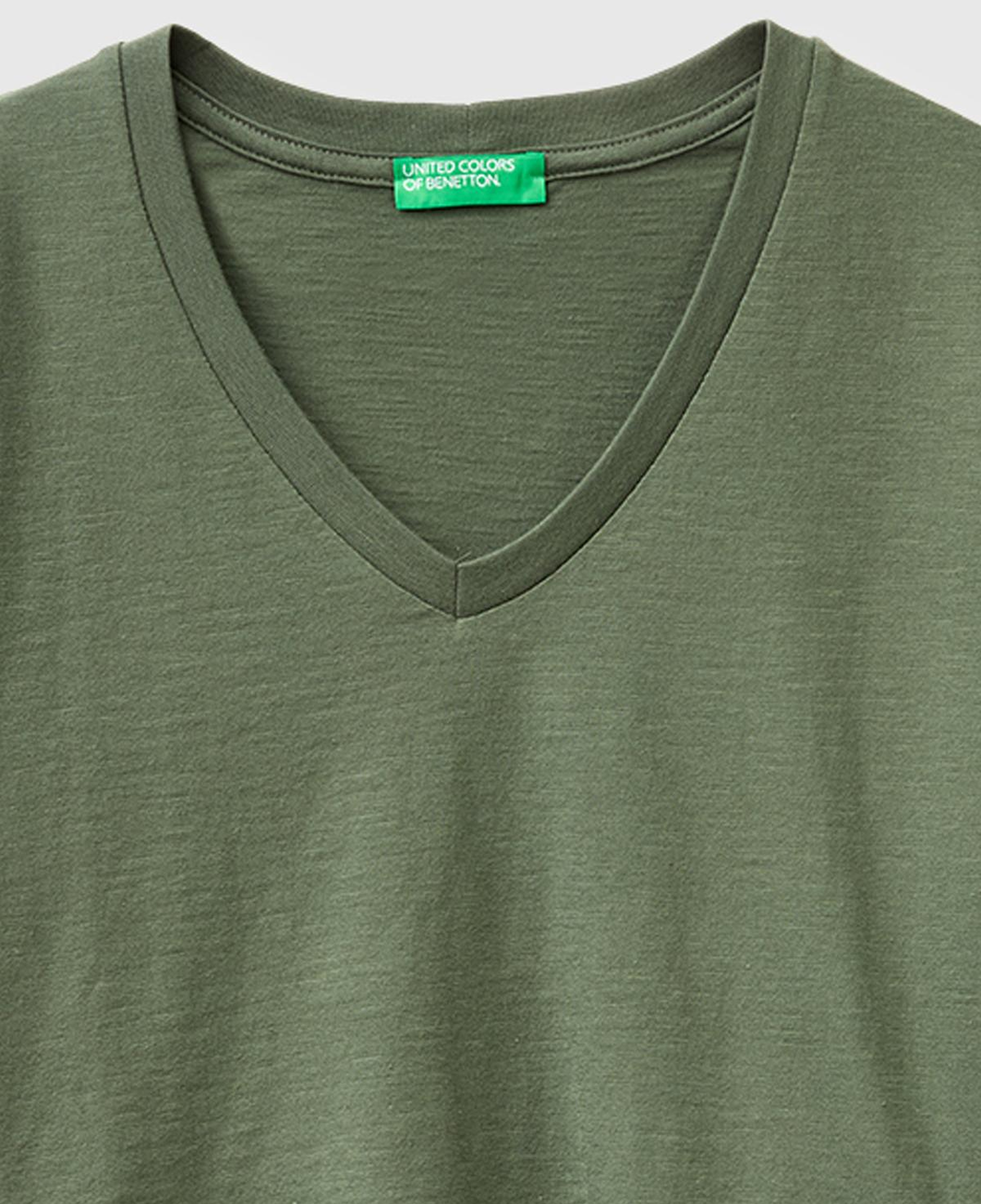 Kadın Haki %100 Pamuk Klasik V Yaka T-Shirt