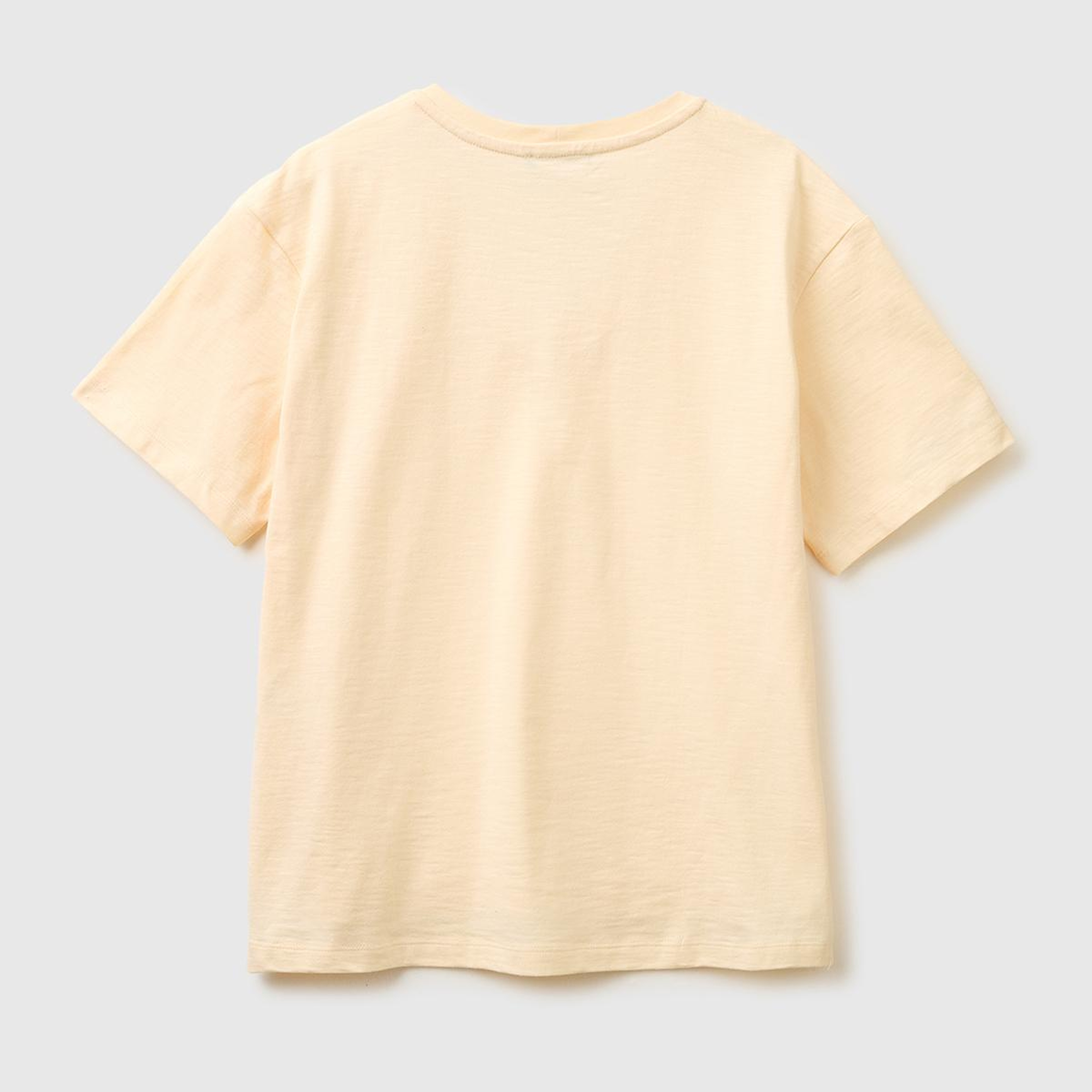 Kadın Krem %100 Pamuk Klasik V Yaka T-Shirt
