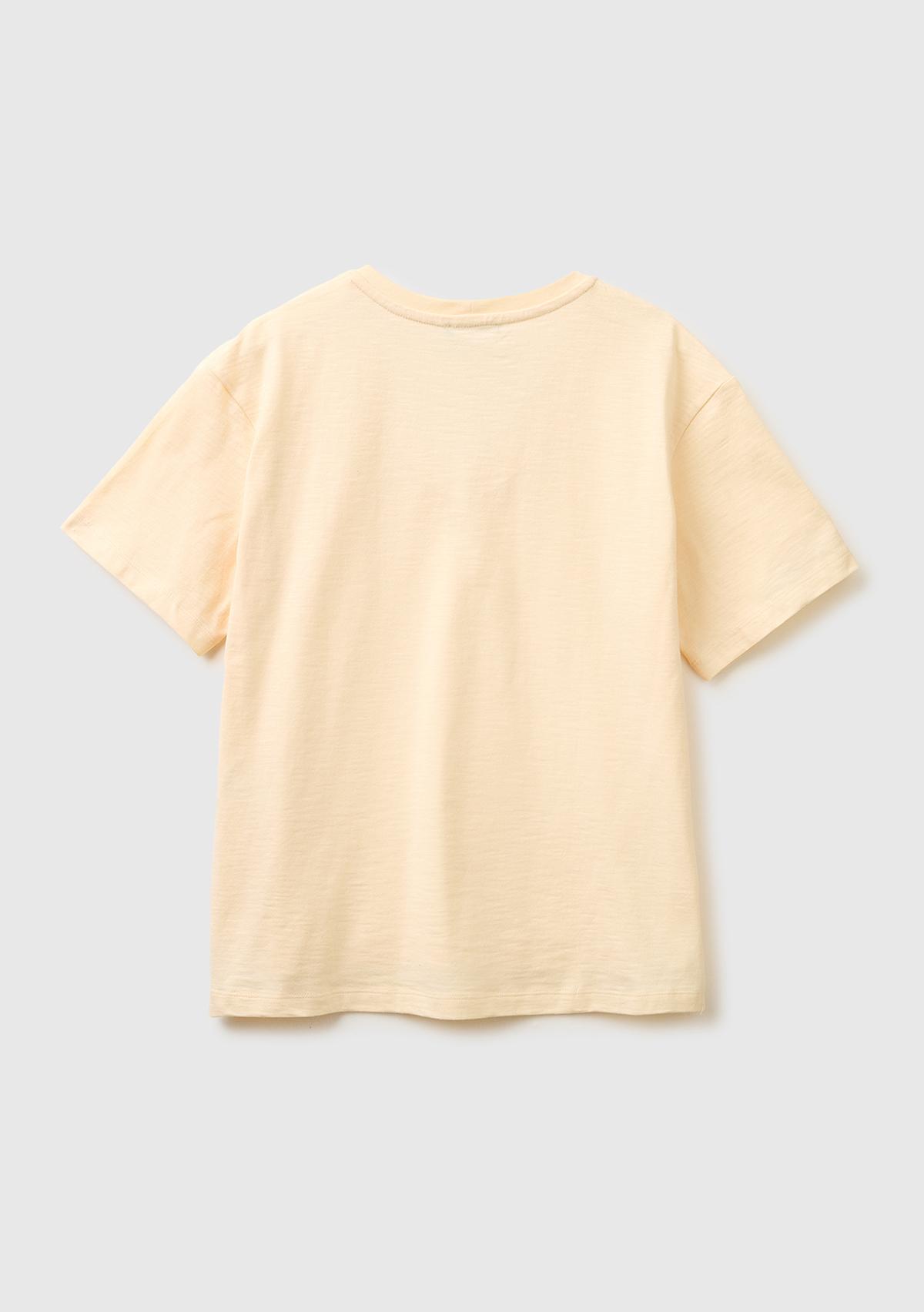 Kadın Krem %100 Pamuk Klasik V Yaka T-Shirt
