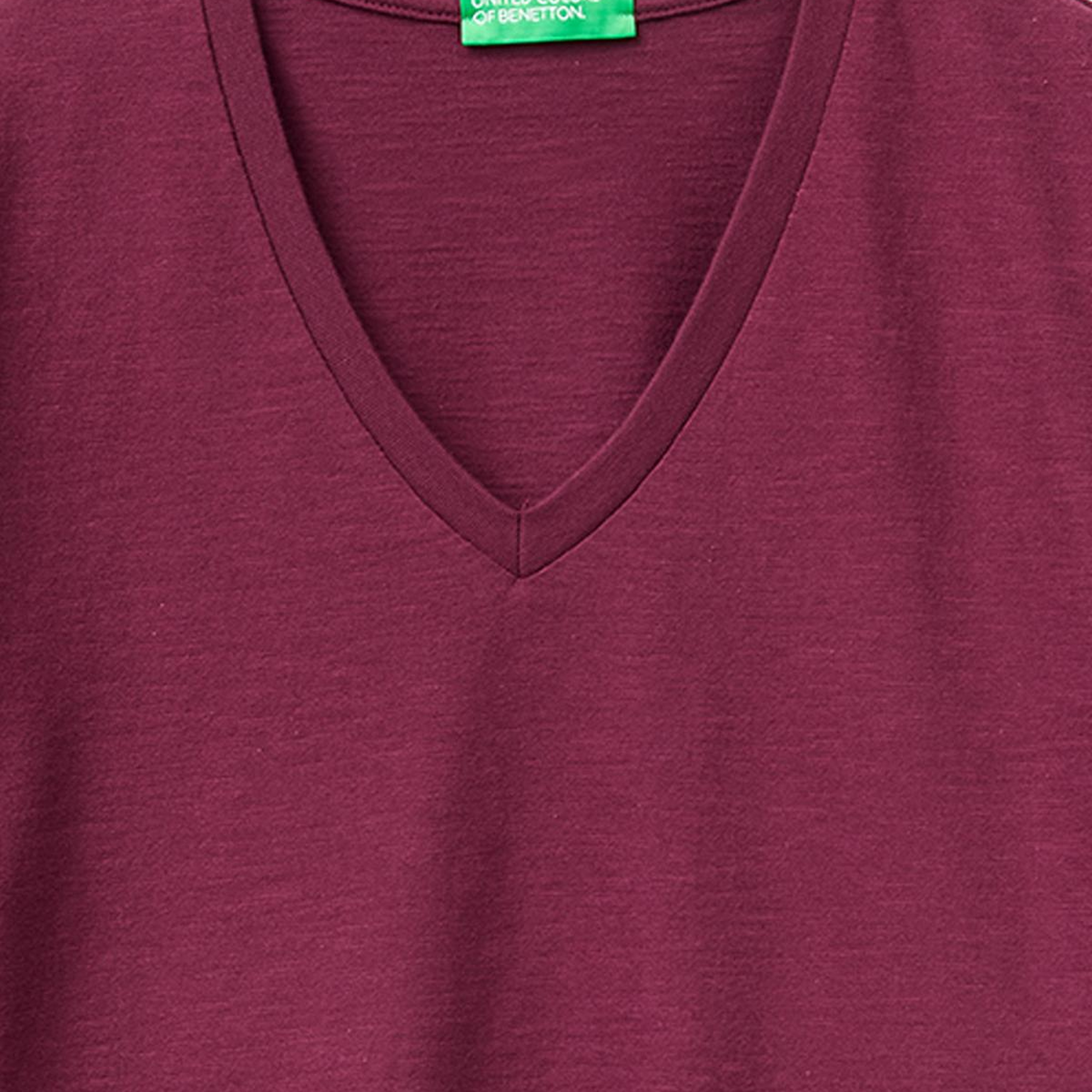 Kadın Bordo %100 Pamuk Klasik V Yaka T-Shirt