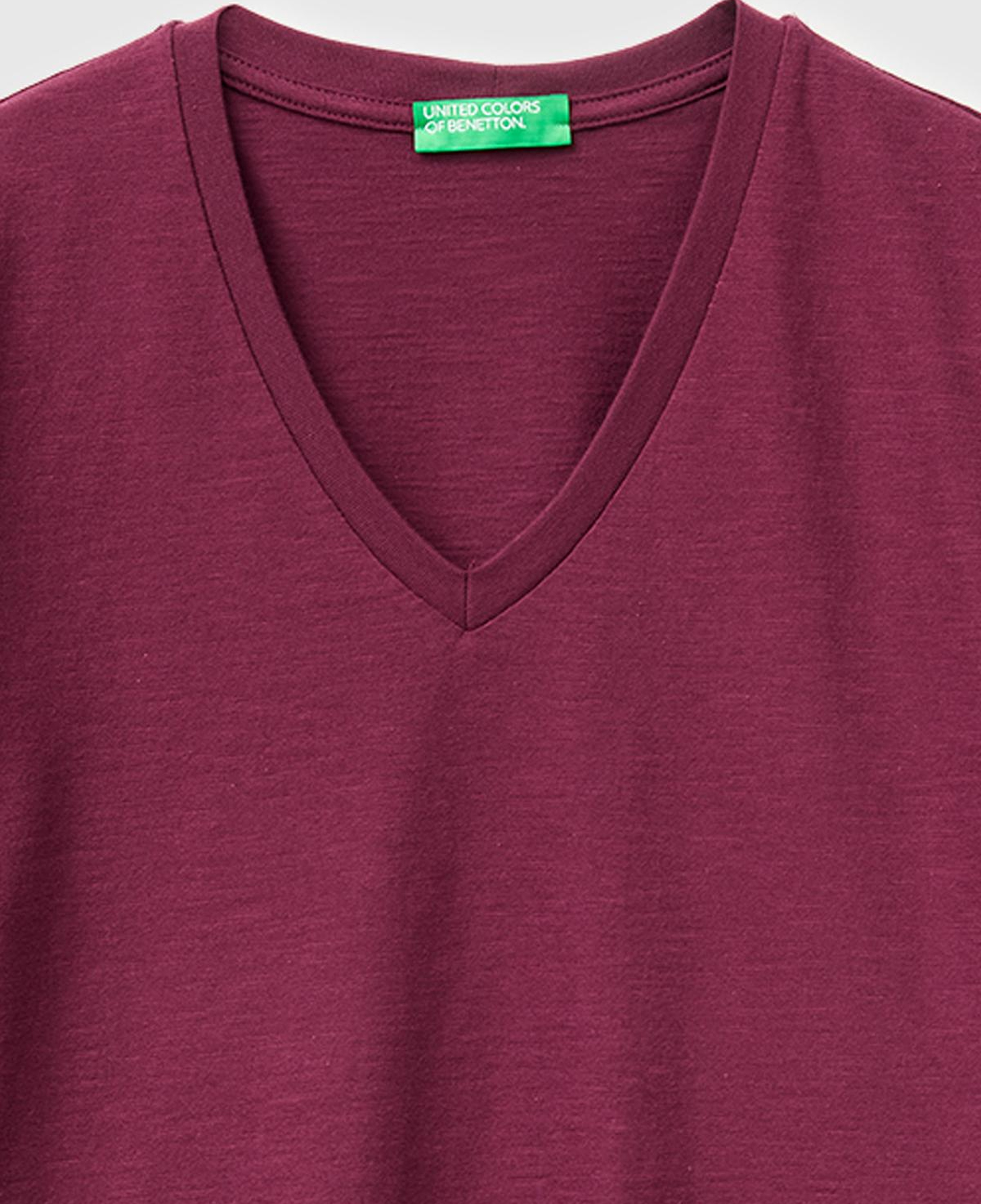 Kadın Bordo %100 Pamuk Klasik V Yaka T-Shirt