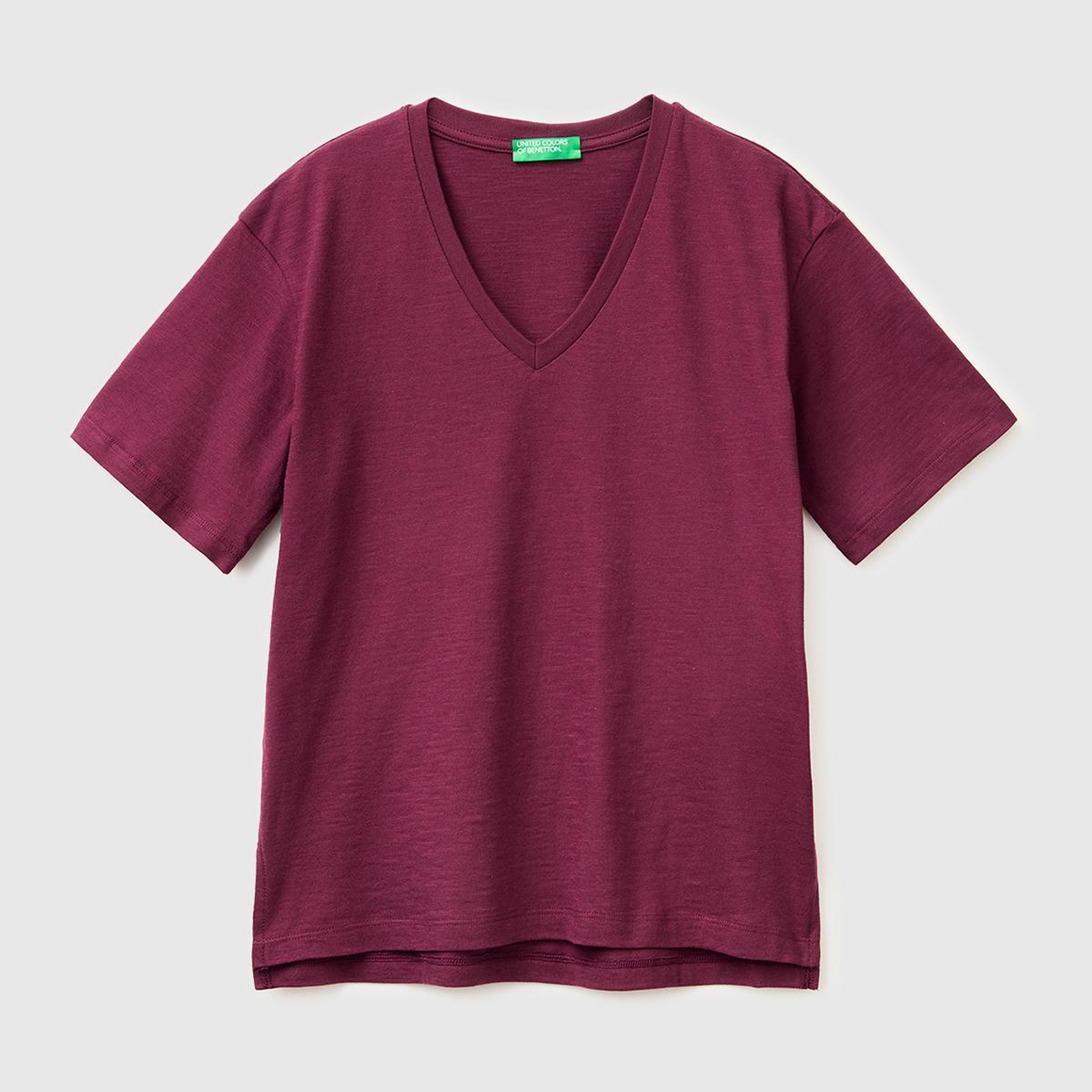 Kadın Bordo %100 Pamuk Klasik V Yaka T-Shirt