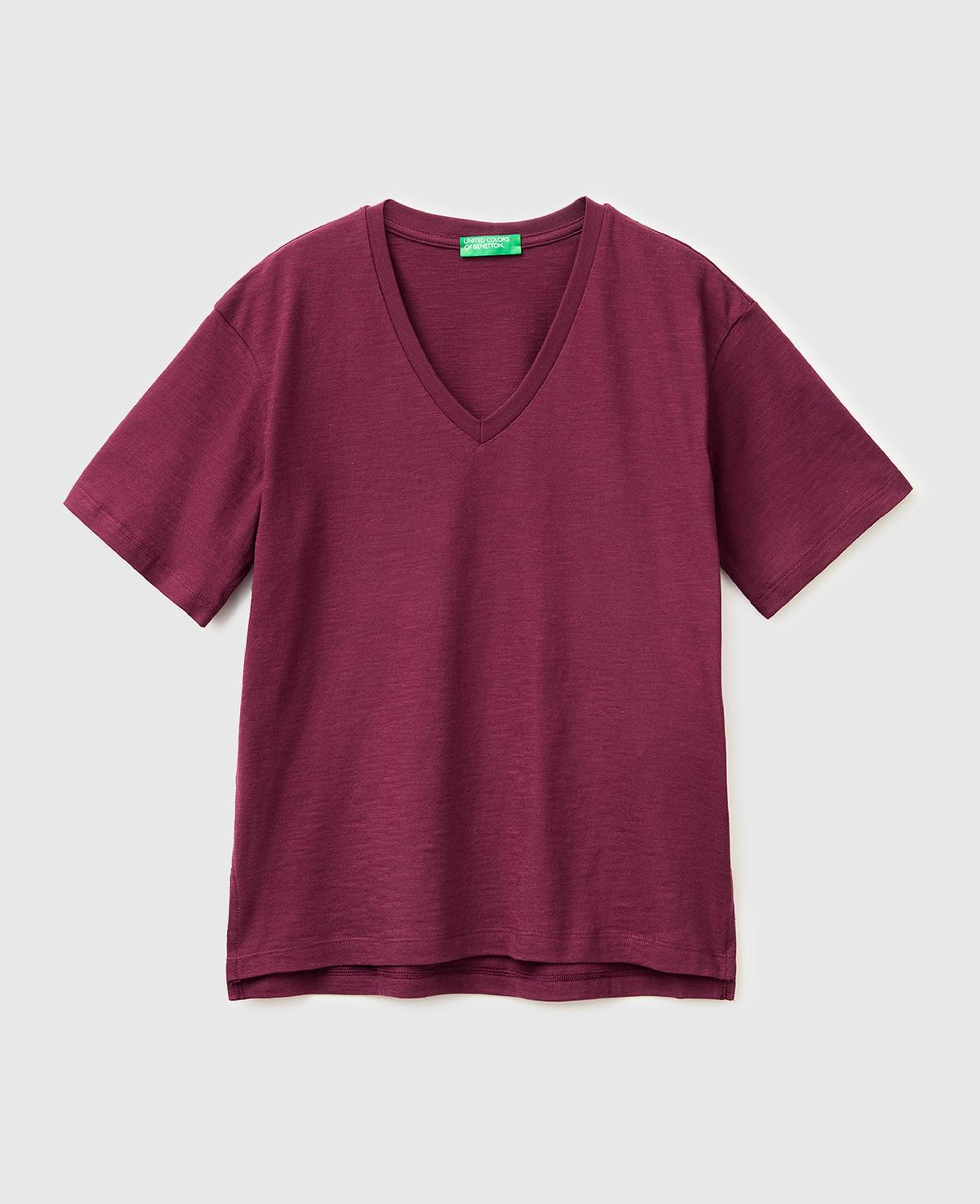 Kadın Bordo %100 Pamuk Klasik V Yaka T-Shirt