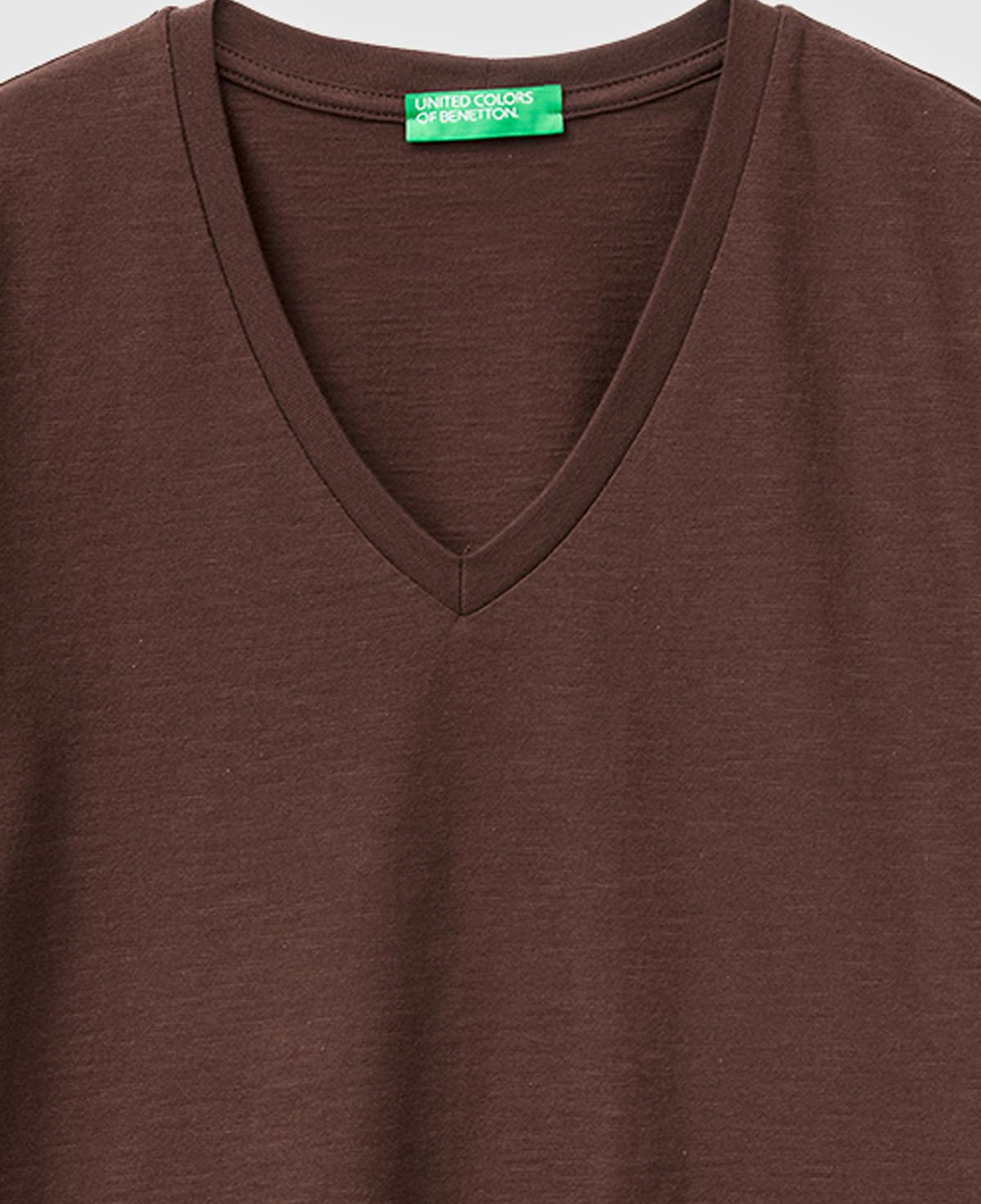 Kadın Kahverengi %100 Pamuk Klasik V Yaka T-Shirt
