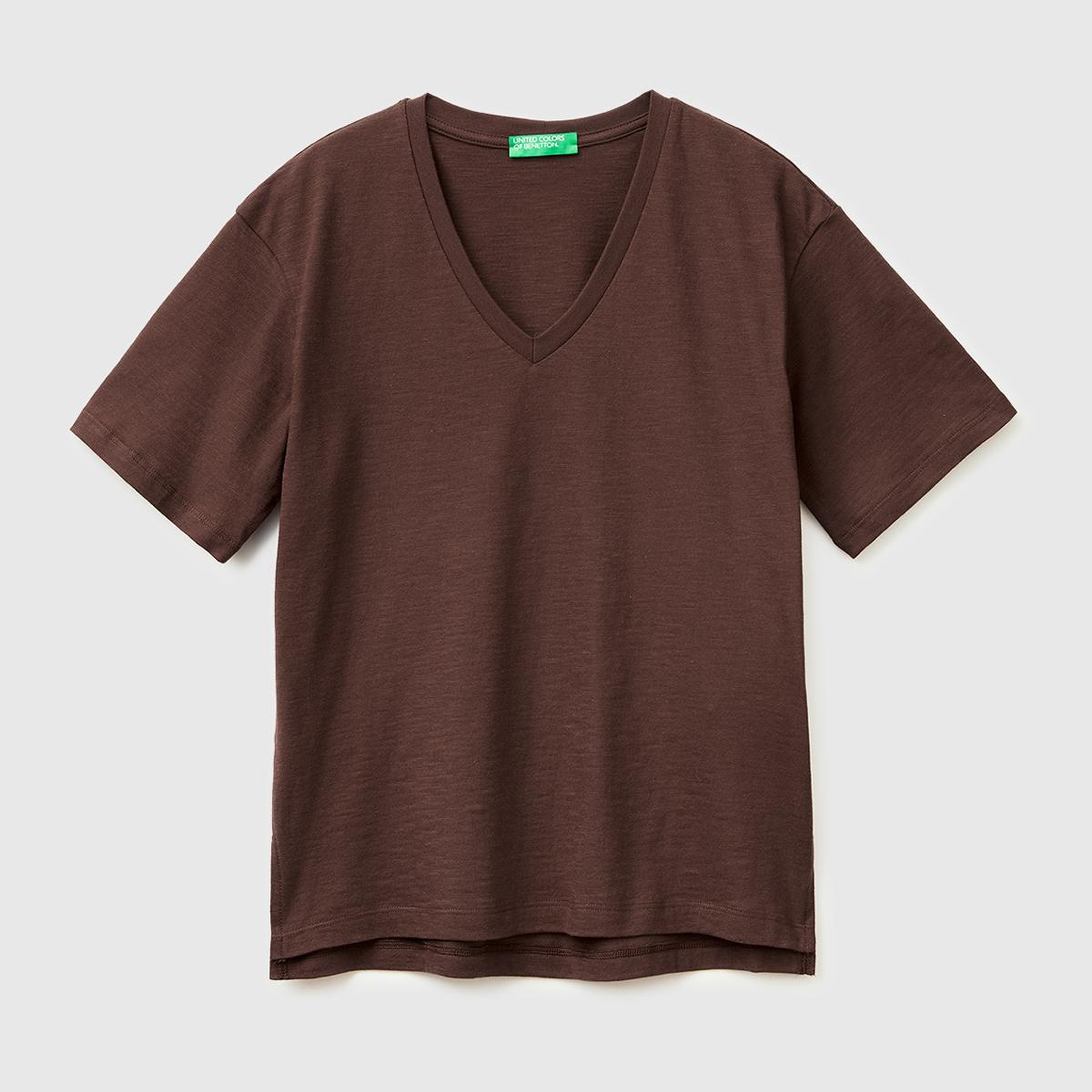 Kadın Kahverengi %100 Pamuk Klasik V Yaka T-Shirt