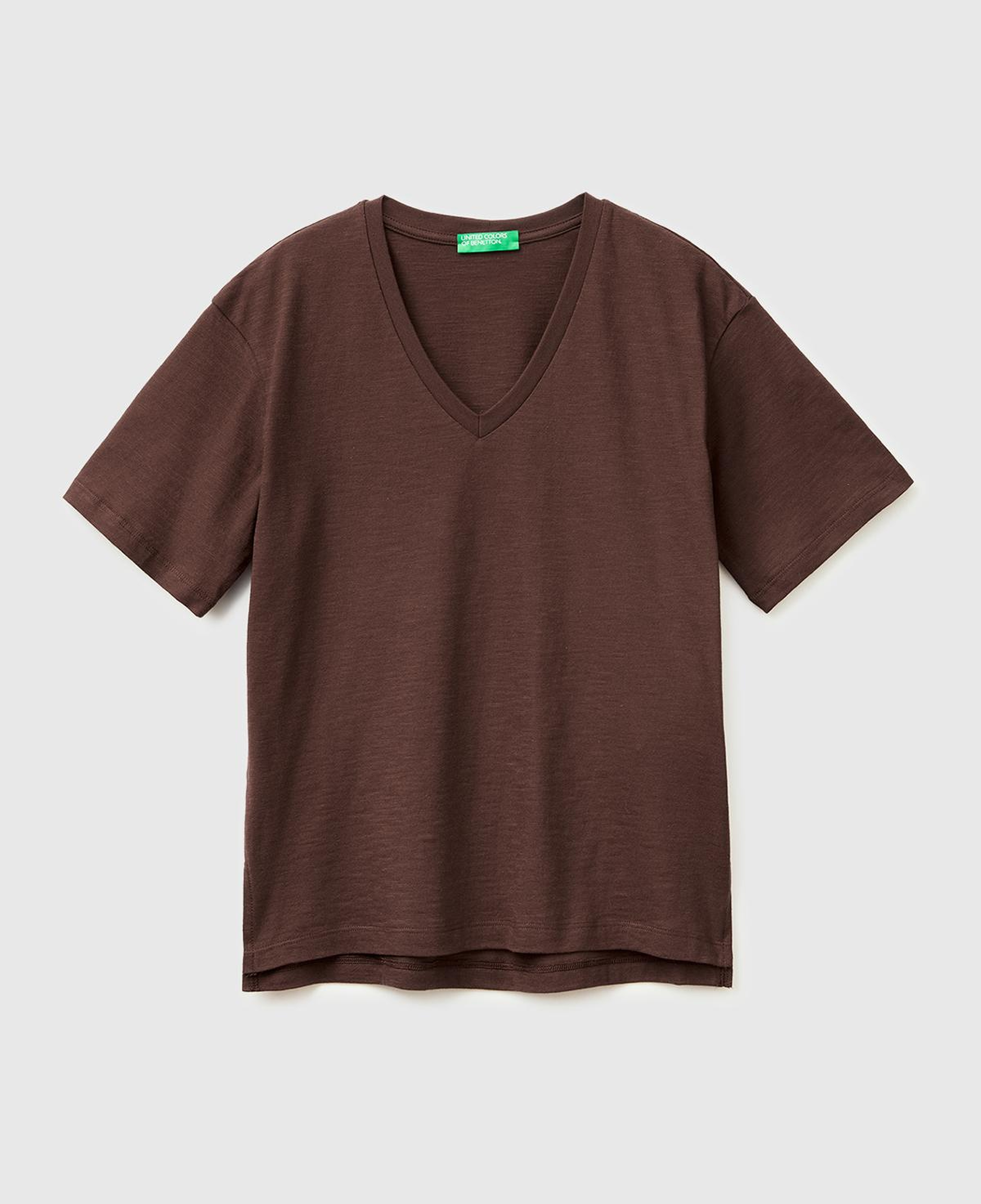 Kadın Kahverengi %100 Pamuk Klasik V Yaka T-Shirt