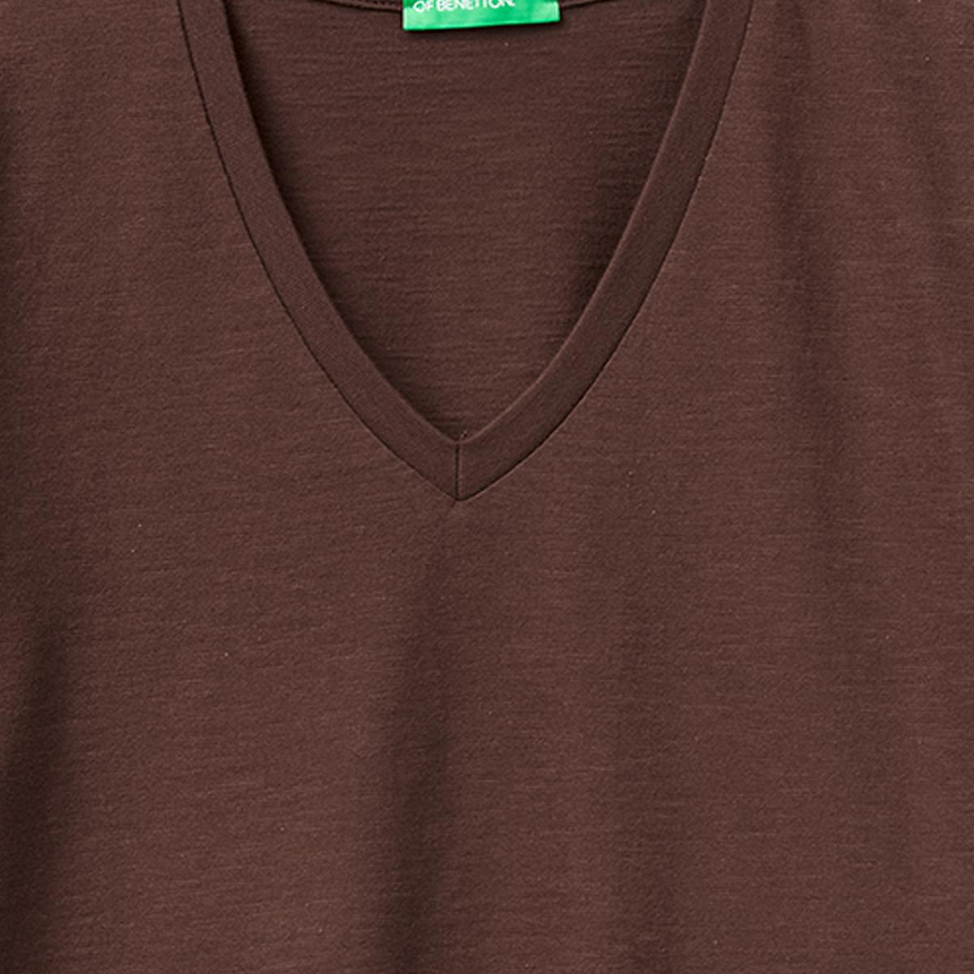 Kadın Kahverengi %100 Pamuk Klasik V Yaka T-Shirt