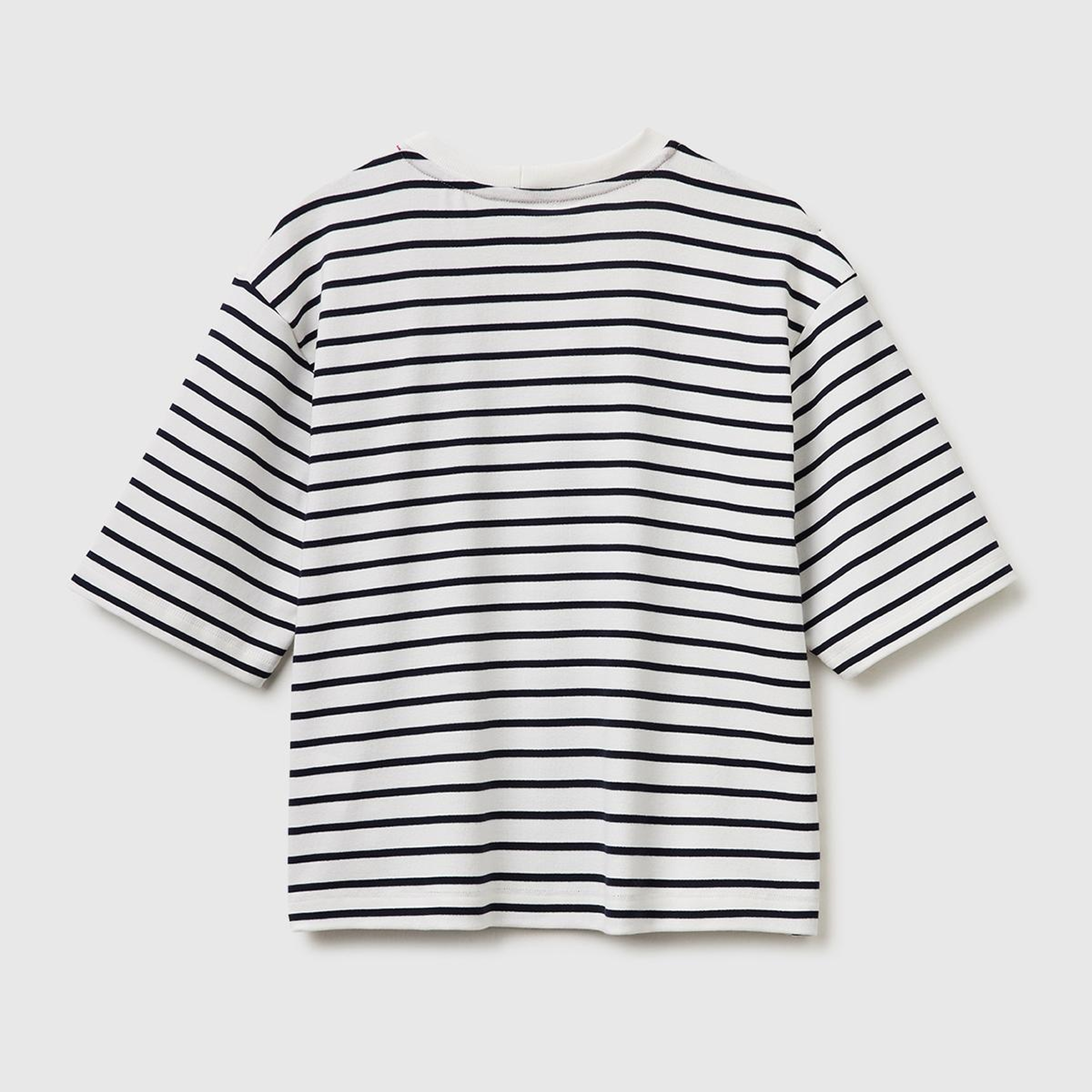 Kadın Lacivert Pamuk Karışımlı Nakış Detaylı Çizgili Bisiklet Yaka T-Shirt
