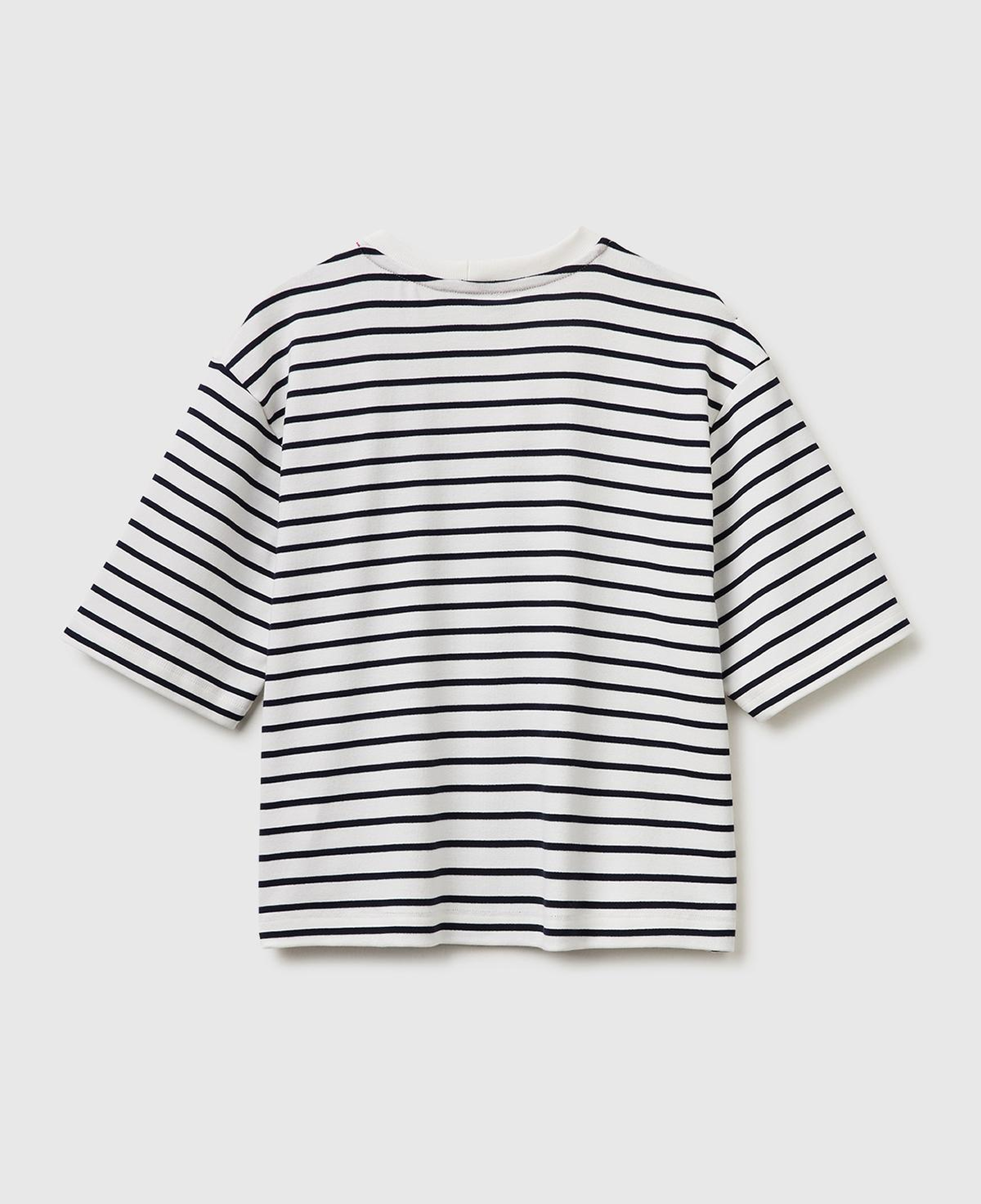 Kadın Lacivert Pamuk Karışımlı Nakış Detaylı Çizgili Bisiklet Yaka T-Shirt