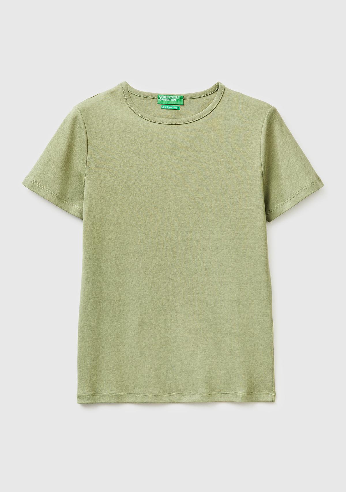 Kadın Haki %100 Pamuk Bisiklet Yaka T-Shirt