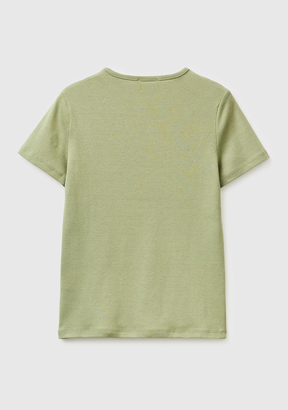 Kadın Haki %100 Pamuk Bisiklet Yaka T-Shirt
