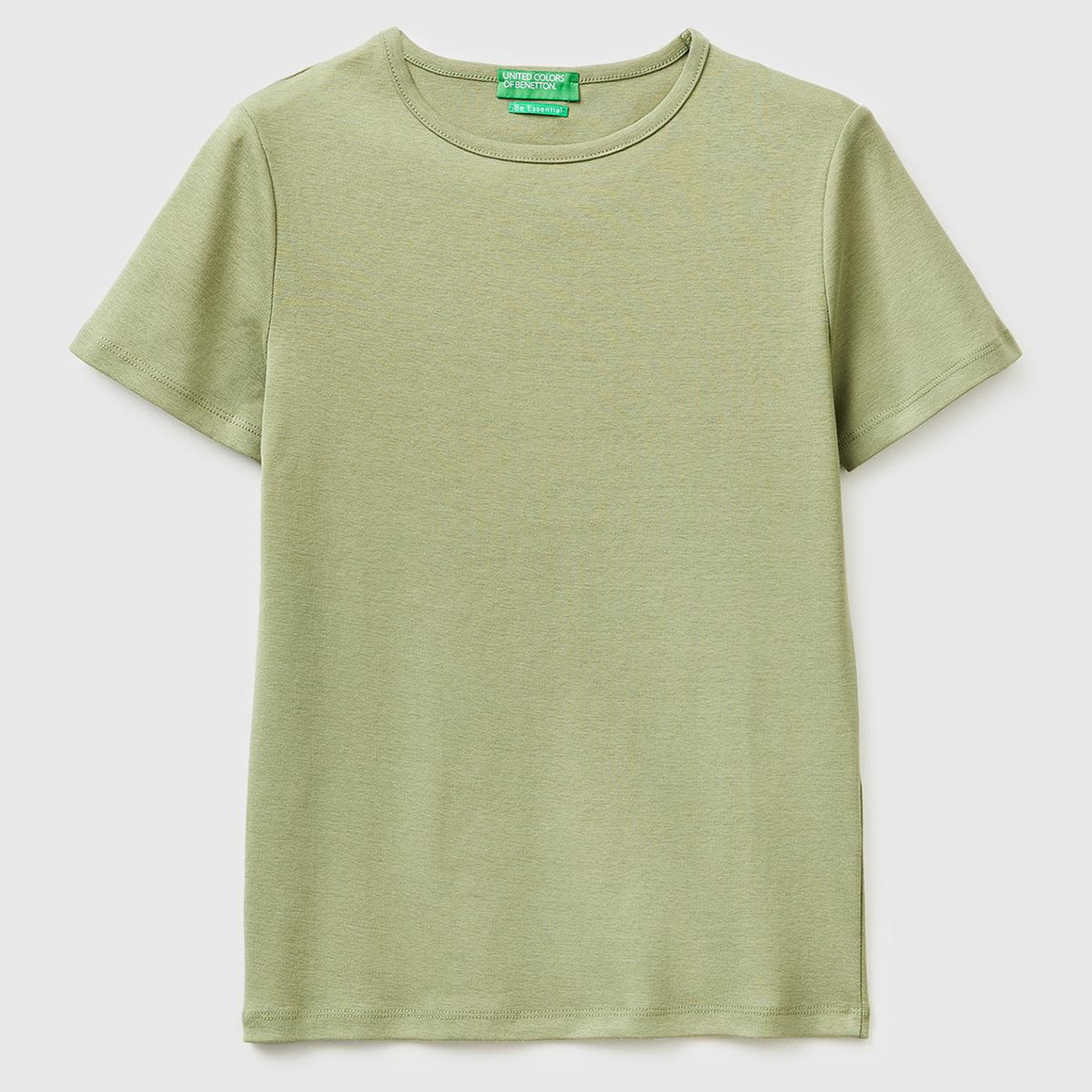 Kadın Haki %100 Pamuk Bisiklet Yaka T-Shirt