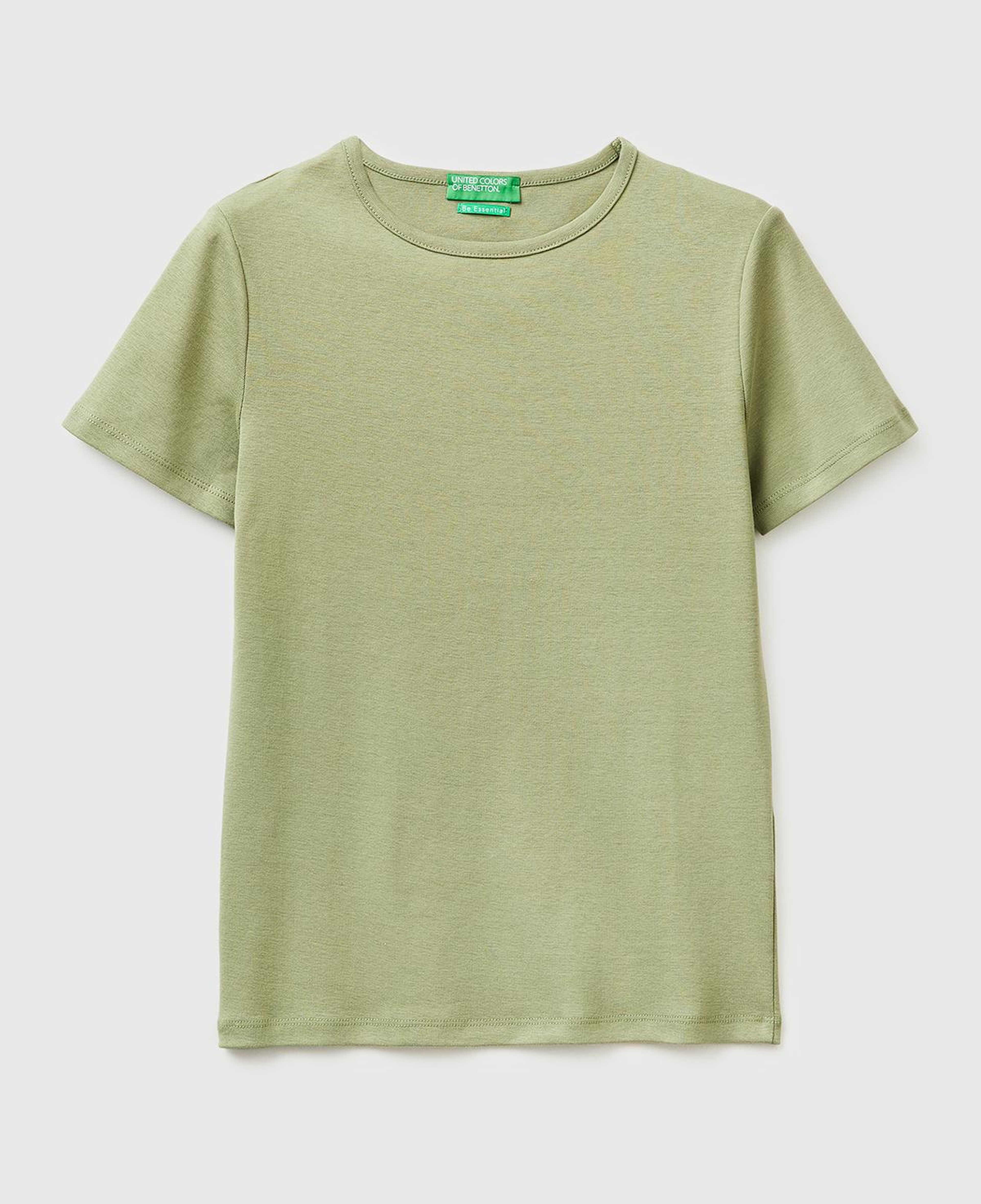 Kadın Haki %100 Pamuk Bisiklet Yaka T-Shirt
