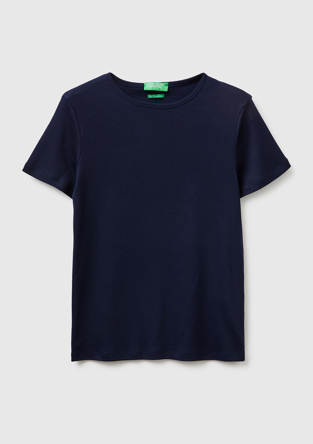 Kadın Lacivert %100 Pamuk Bisiklet Yaka T-Shirt