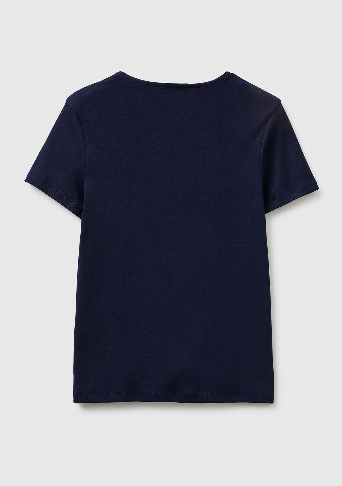 Kadın Lacivert %100 Pamuk Bisiklet Yaka T-Shirt