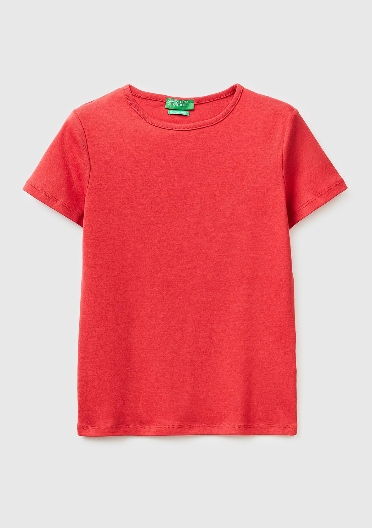 Kadın Kırmızı %100 Pamuk Bisiklet Yaka T-Shirt