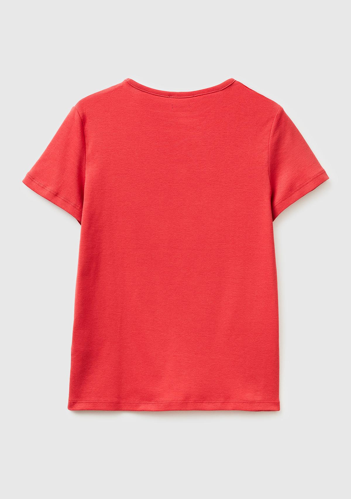 Kadın Kırmızı %100 Pamuk Bisiklet Yaka T-Shirt