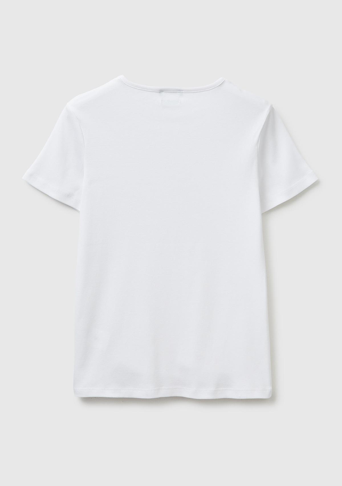 Kadın Beyaz %100 Pamuk Bisiklet Yaka T-Shirt