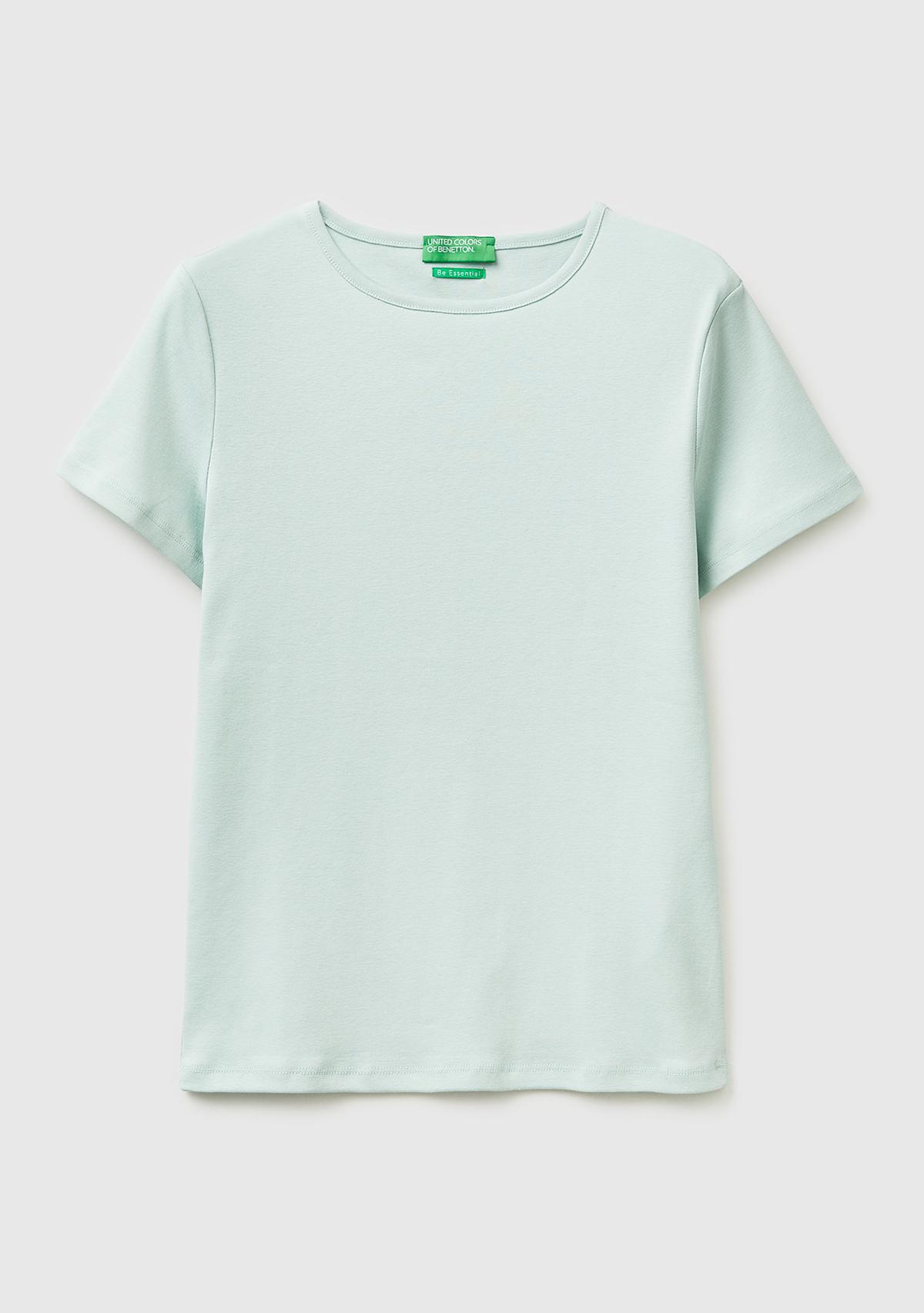 Kadın Su Yeşili %100 Pamuk Bisiklet Yaka T-Shirt