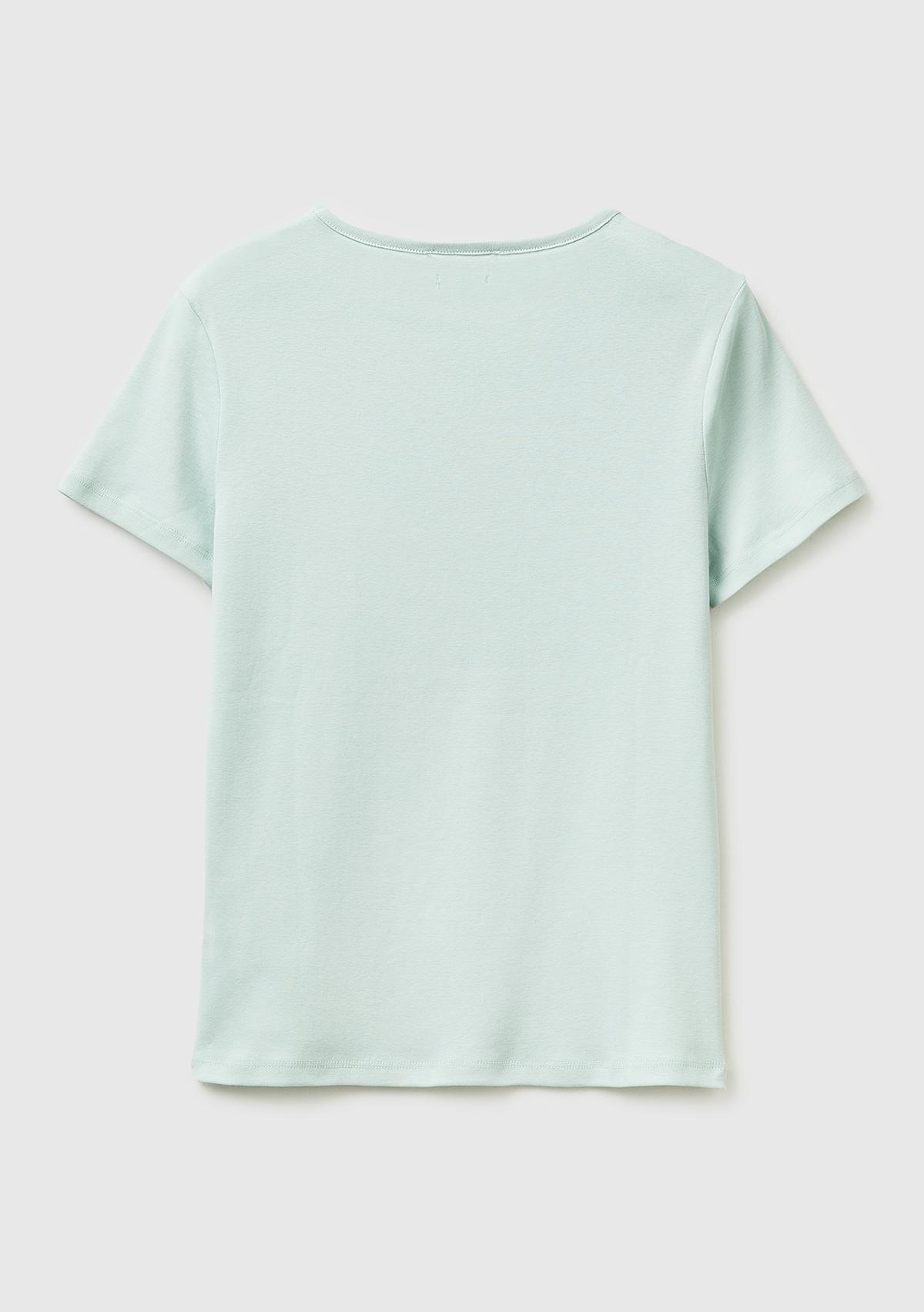 Kadın Su Yeşili %100 Pamuk Bisiklet Yaka T-Shirt