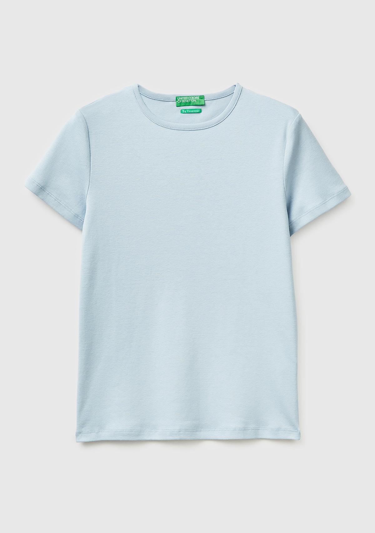 Kadın Açık Mavi %100 Pamuk Bisiklet Yaka T-Shirt