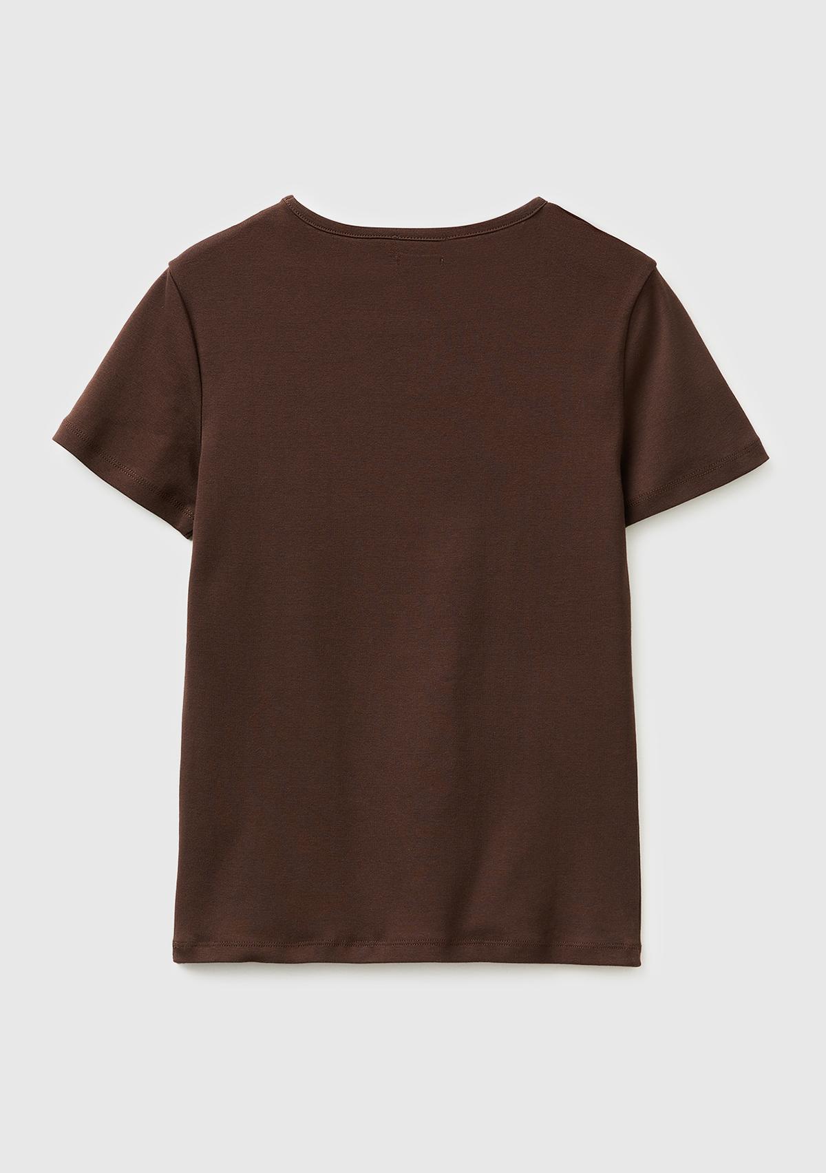 Kadın Kahverengi %100 Pamuk Bisiklet Yaka T-Shirt