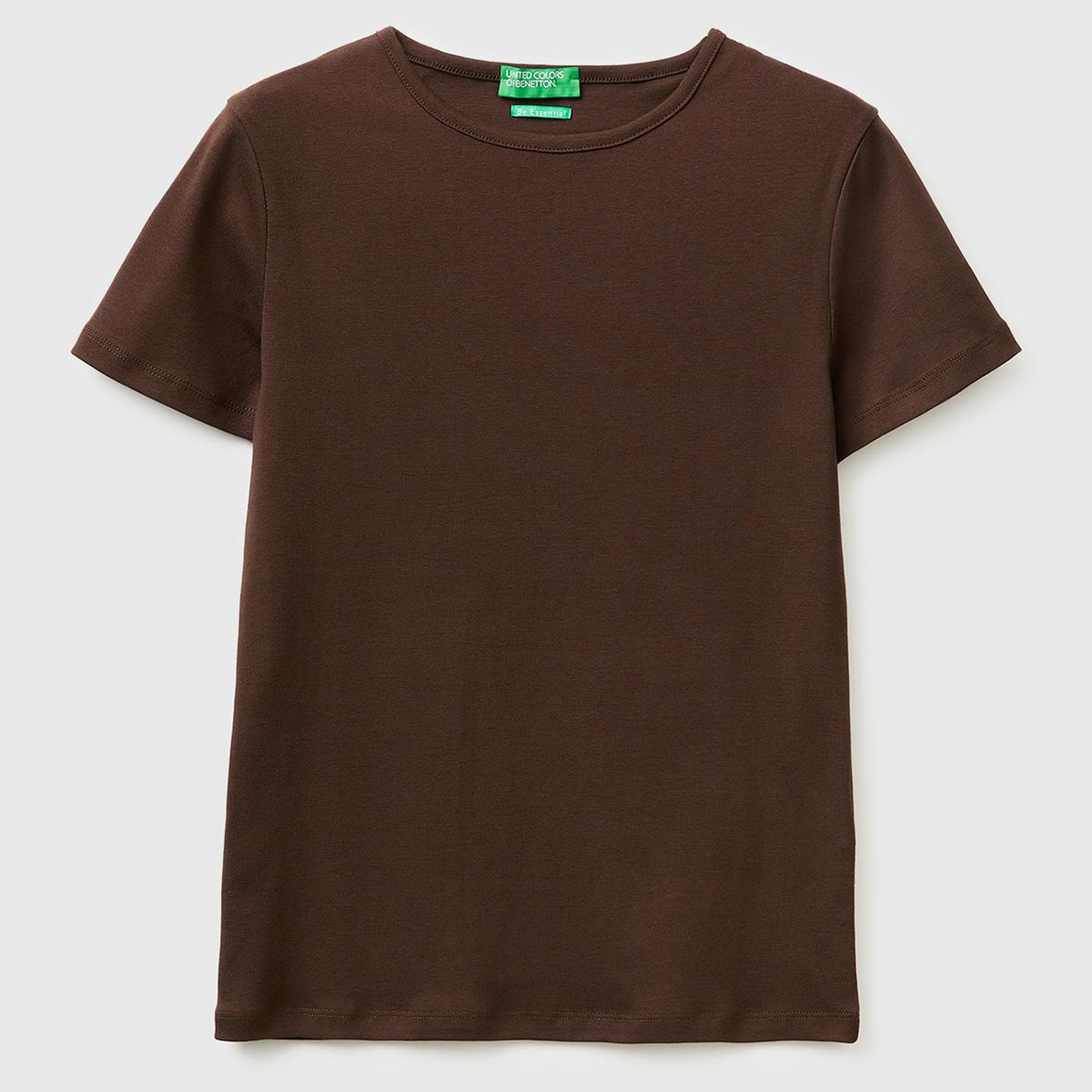 Kadın Kahverengi %100 Pamuk Bisiklet Yaka T-Shirt