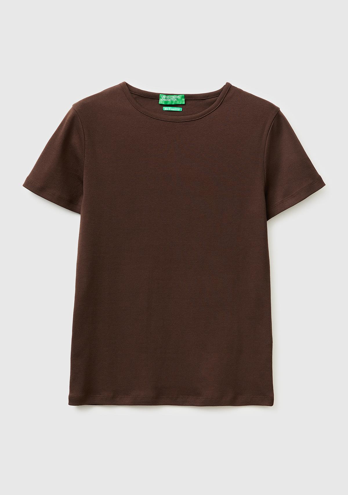 Kadın Kahverengi %100 Pamuk Bisiklet Yaka T-Shirt