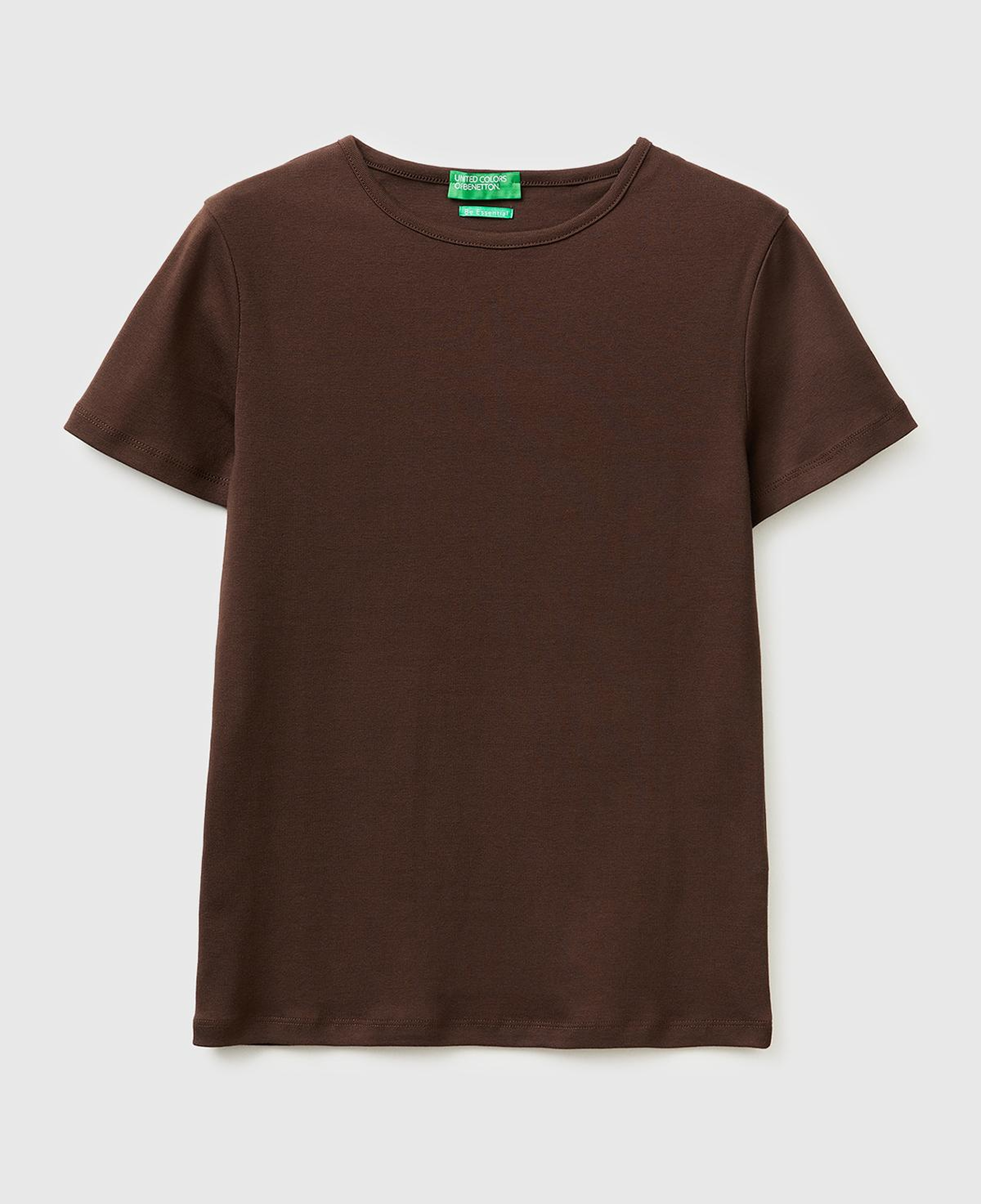 Kadın Kahverengi %100 Pamuk Bisiklet Yaka T-Shirt