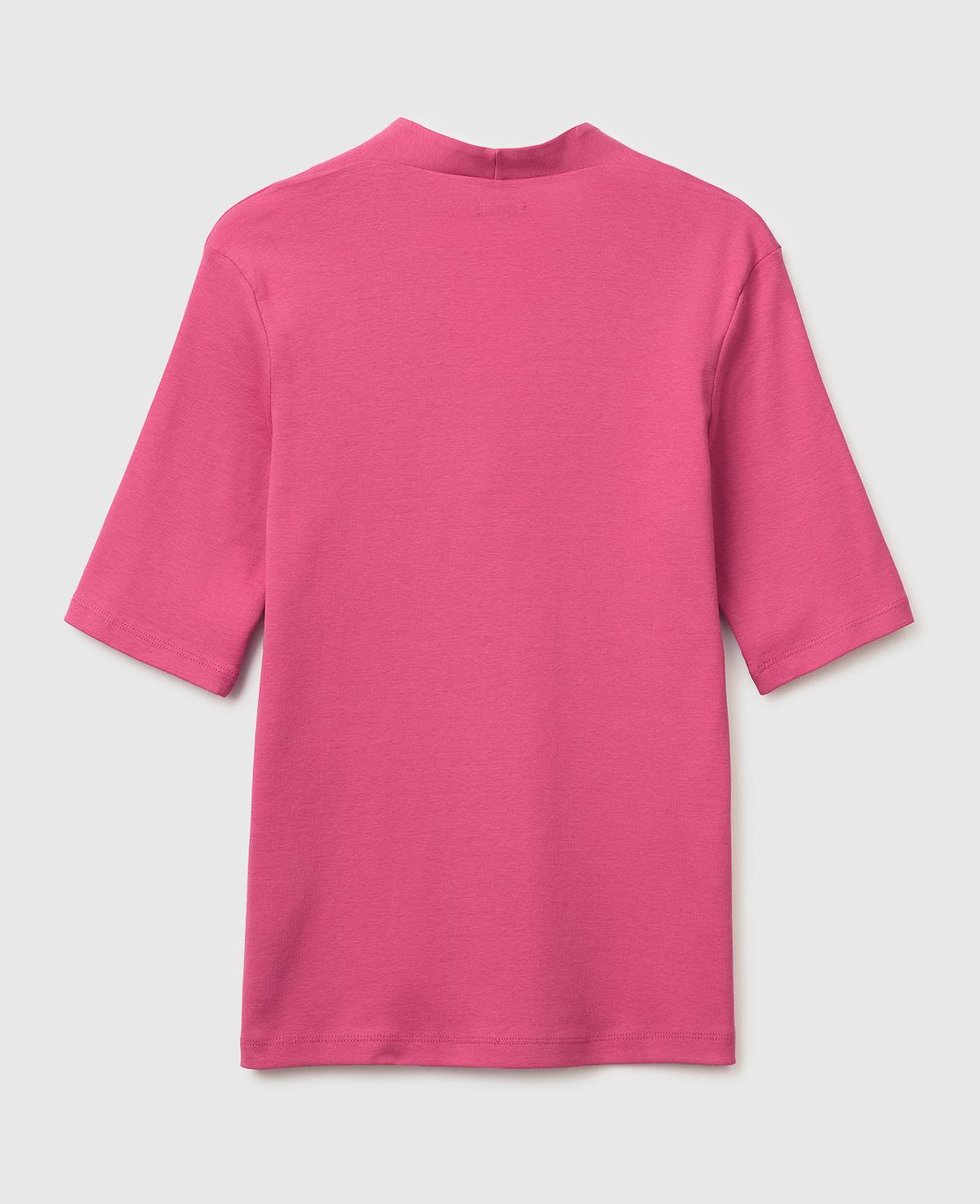 Kadın Fuşya %100 Pamuk Yarım Kollu Derin V Yaka T-Shirt
