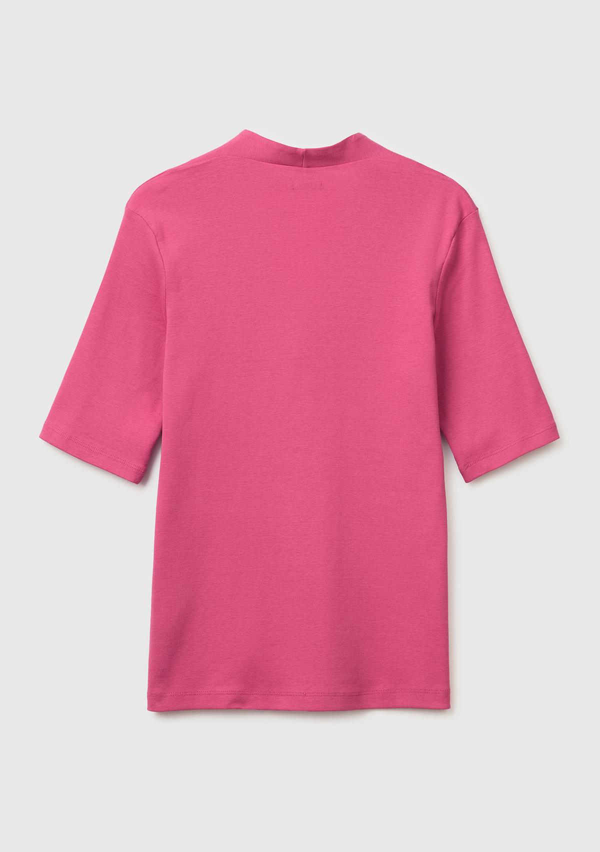 Kadın Fuşya %100 Pamuk Yarım Kollu Derin V Yaka T-Shirt