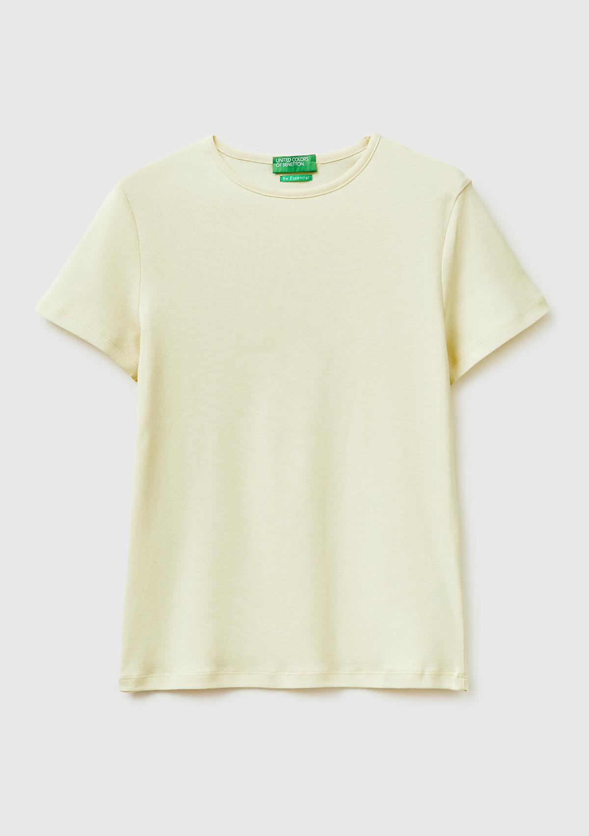 Kadın Açık Sarı %100 Pamuk Bisiklet Yaka T-Shirt
