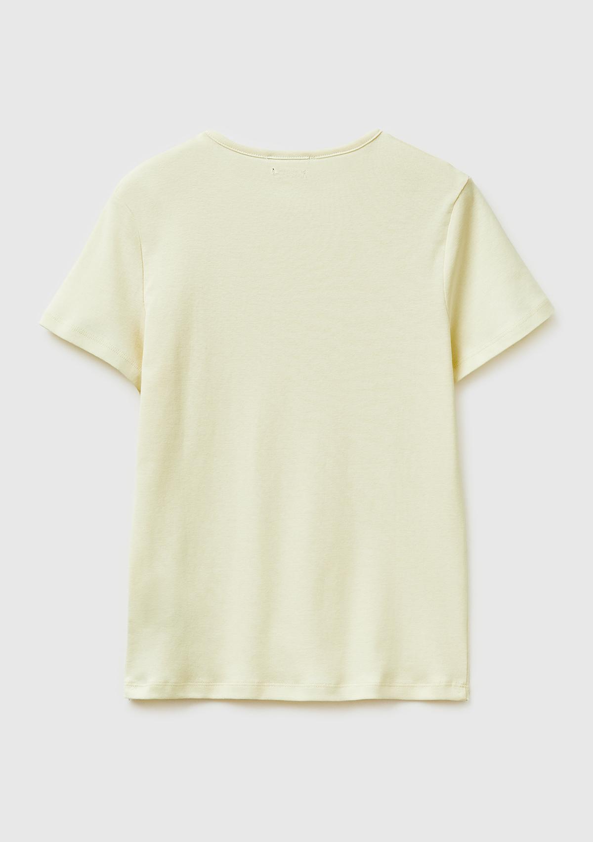 Kadın Açık Sarı %100 Pamuk Bisiklet Yaka T-Shirt