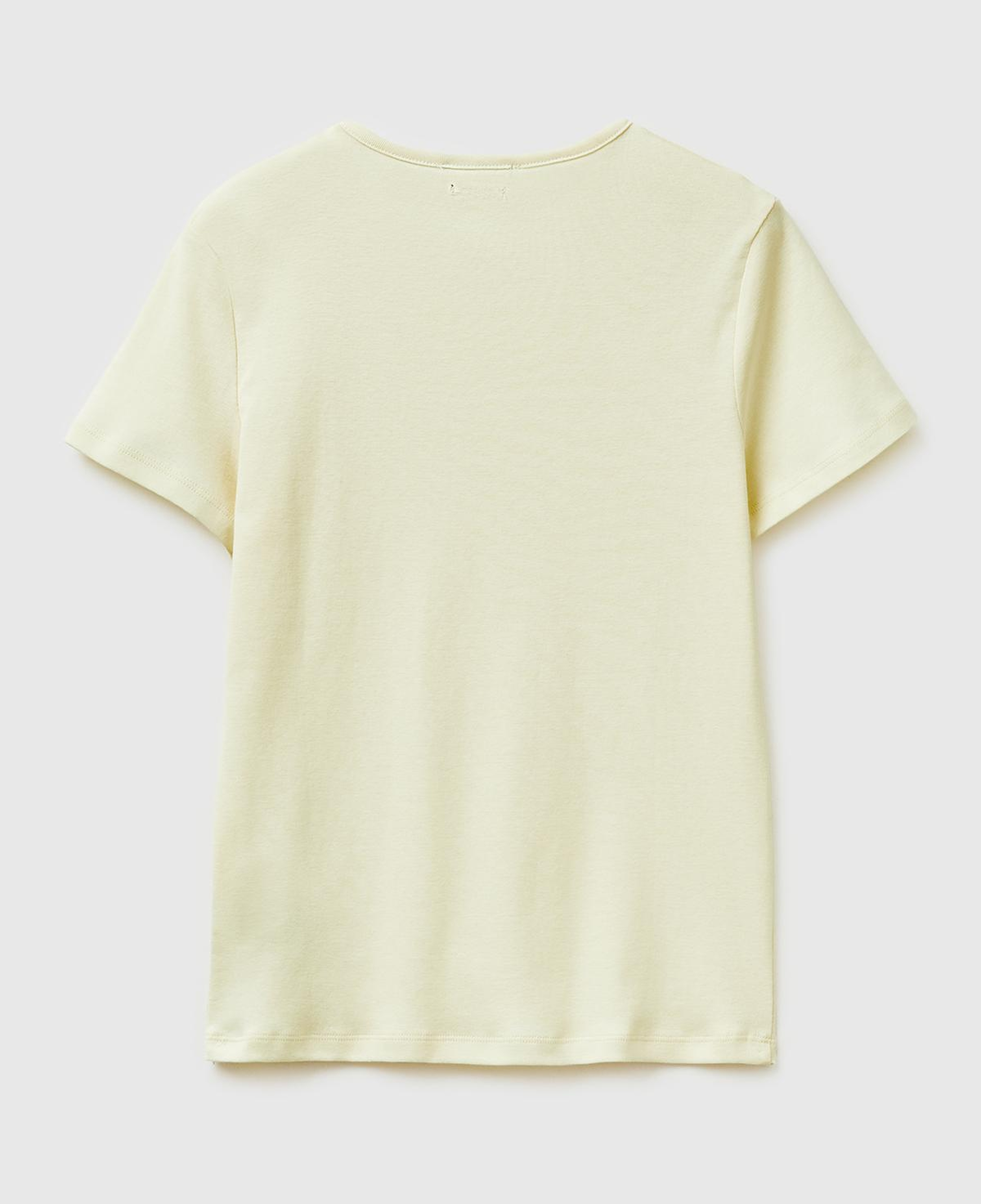 Kadın Açık Sarı %100 Pamuk Bisiklet Yaka T-Shirt