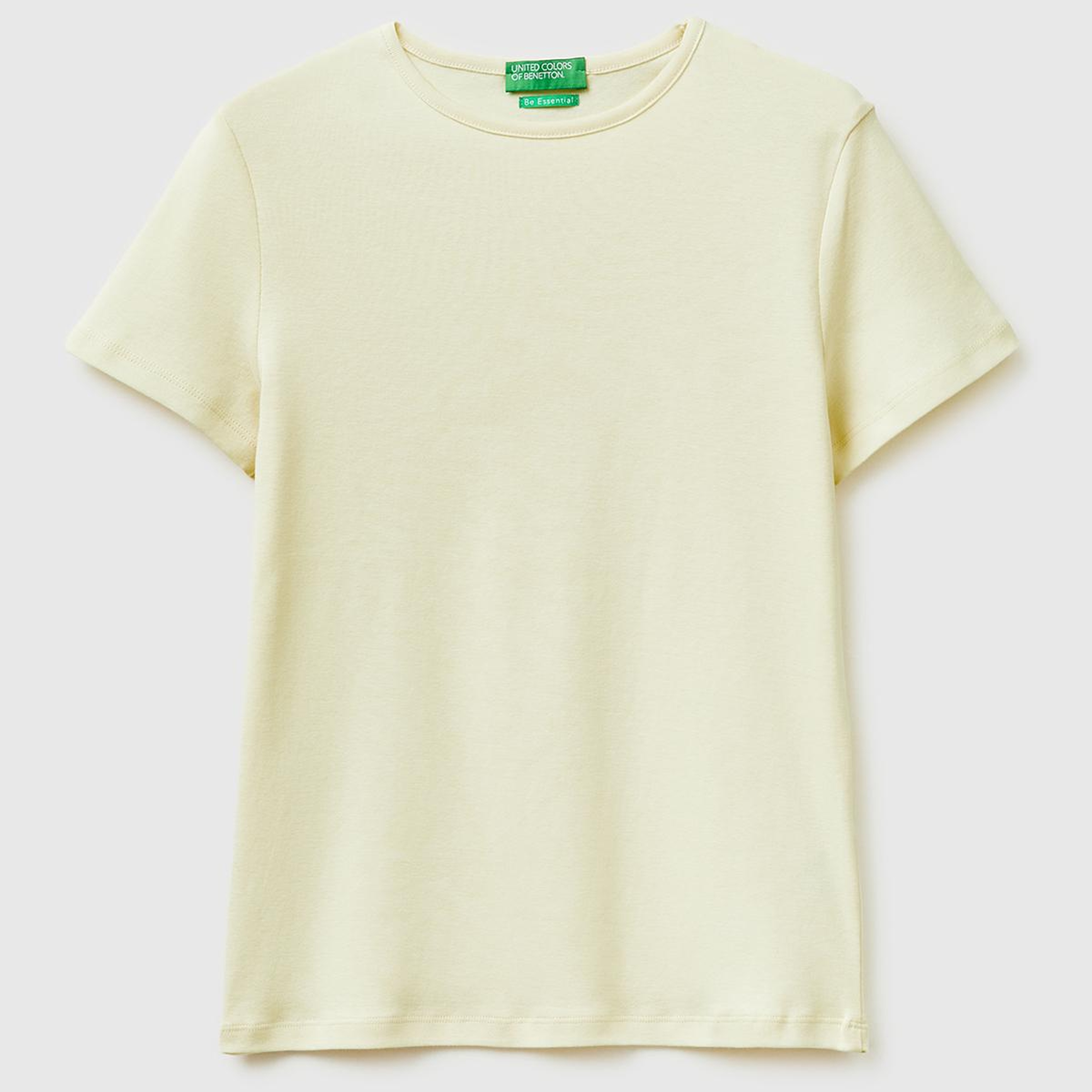 Kadın Açık Sarı %100 Pamuk Bisiklet Yaka T-Shirt