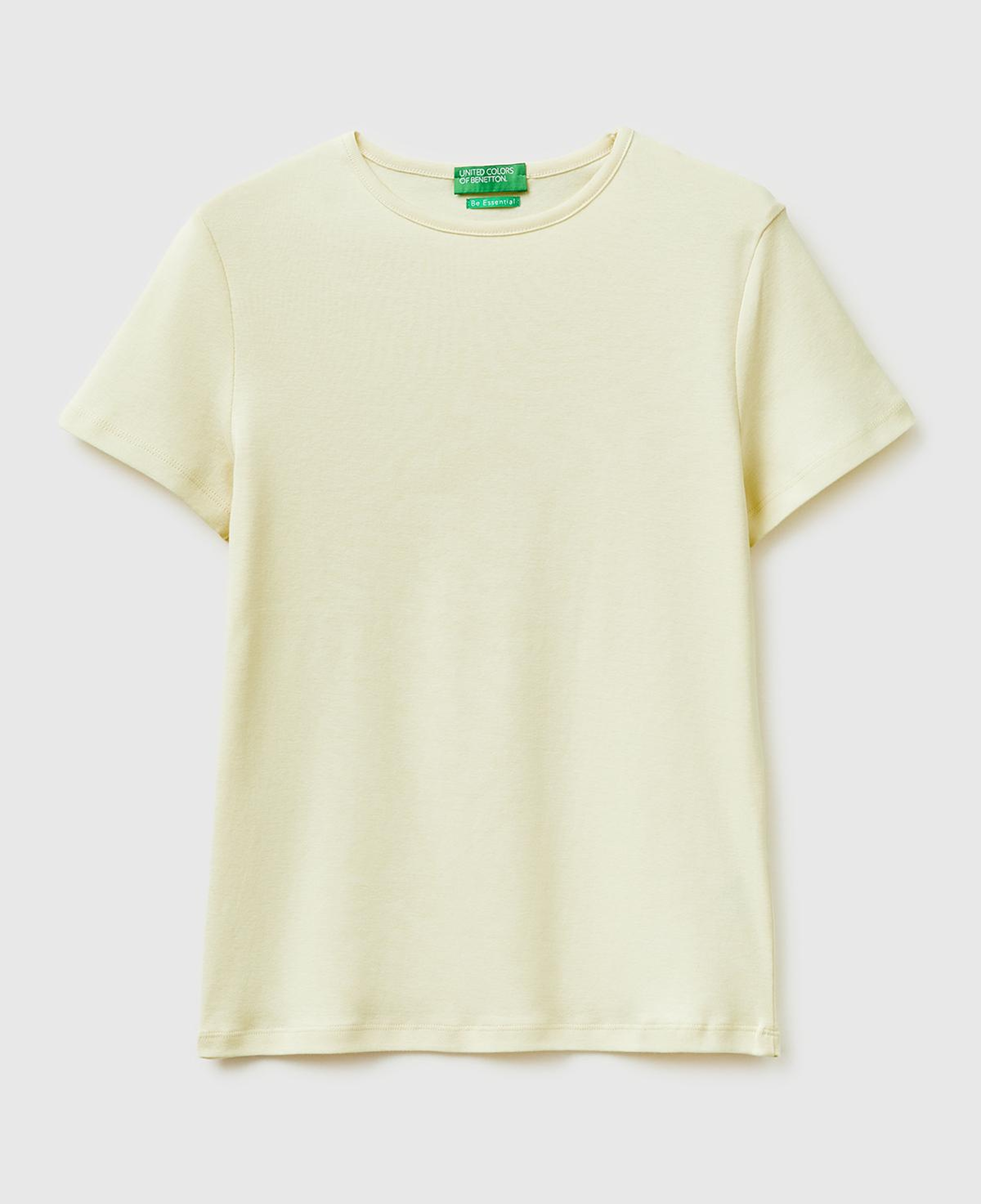 Kadın Açık Sarı %100 Pamuk Bisiklet Yaka T-Shirt