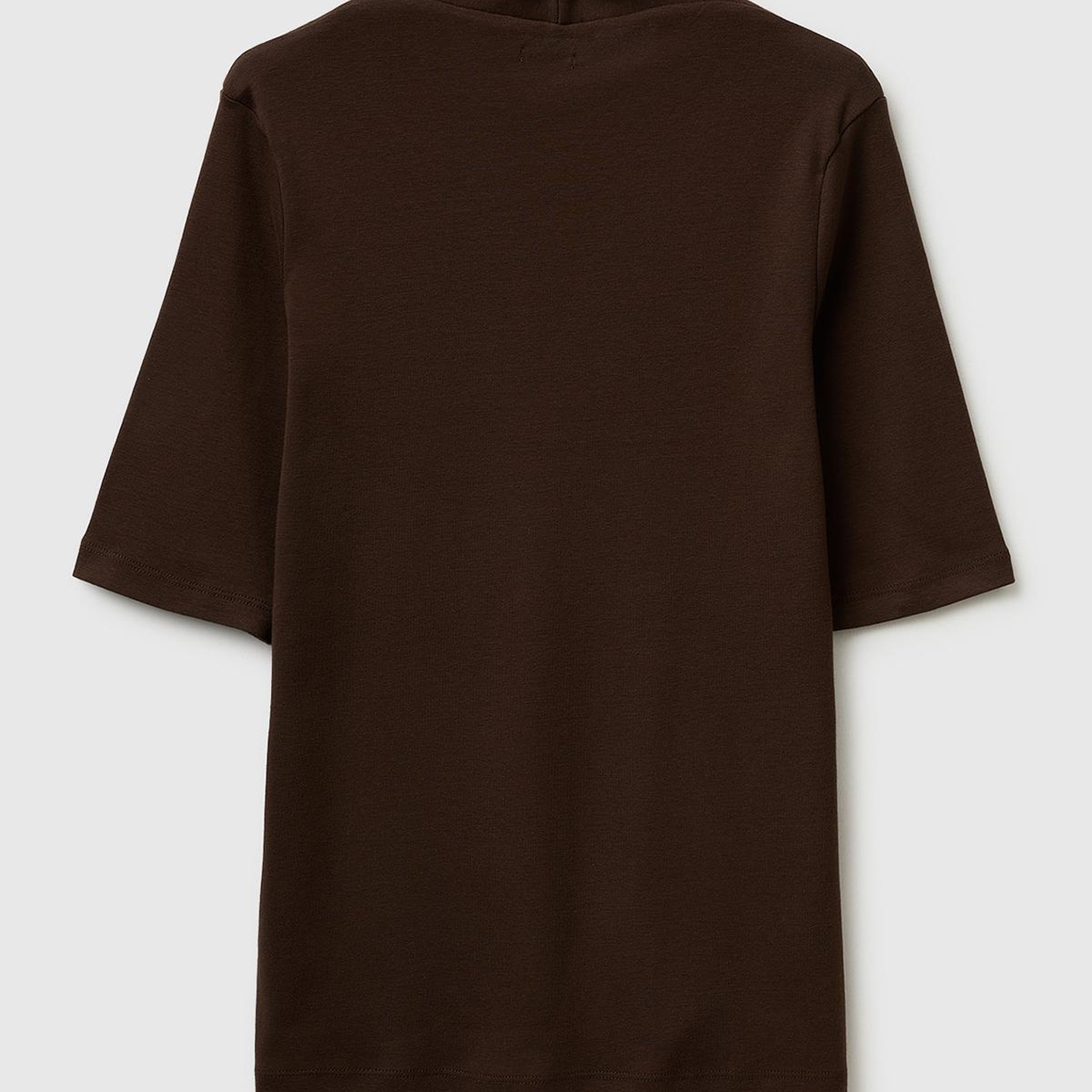 Kadın Kahverengi %100 Pamuk Yarım Kollu Derin V Yaka T-Shirt